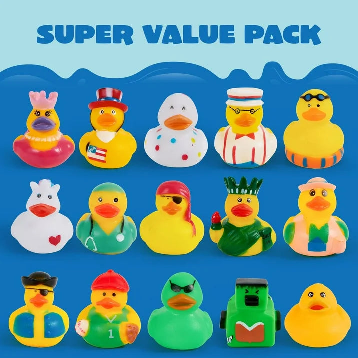 SYNCFUN 30 Pcs Rubber Ducks, Random Assortment Mini Rubber Duckie Toys with Mesh Carry Bag for Kids Baby Bath Shower Toys, Birthday Gifts, Summer Beach Pool Activity, Party Favors
