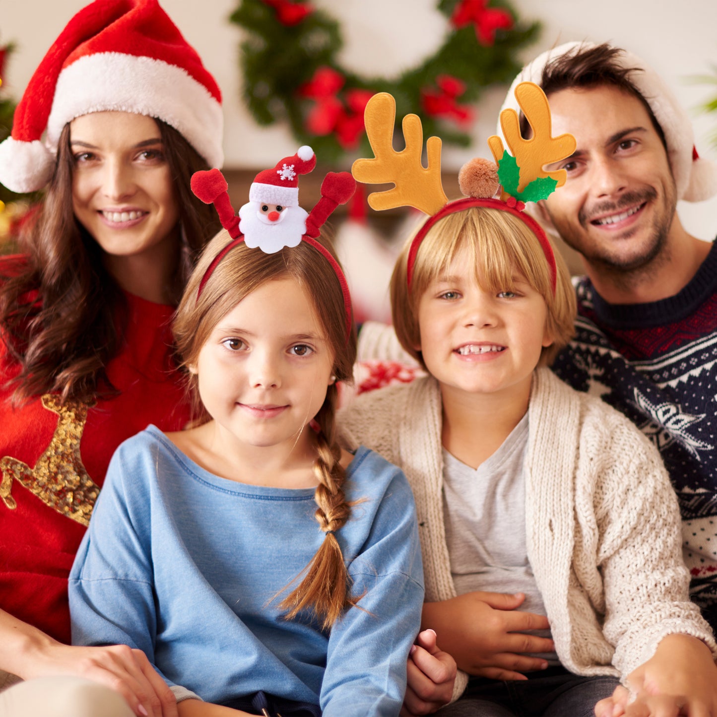 SYNCFUN 14 Pcs Christmas Headbands with Different Designs Santa Holiday Headbands for Kids Women Adult Xmas Party Favors (ONE Size FIT ALL)