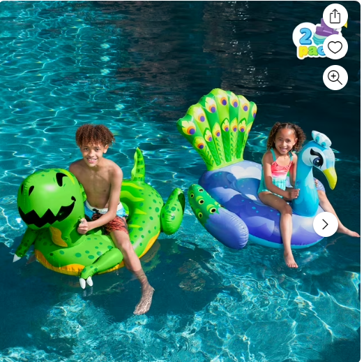 Syncfun 2 Packs Inflatable Dinosaur & Peacock Pool Floats Set, Fun Beach Floaties for Swim Party Toys, Inflatable Island, Summer Pool Raft Lounge Ride On for Adults Kids