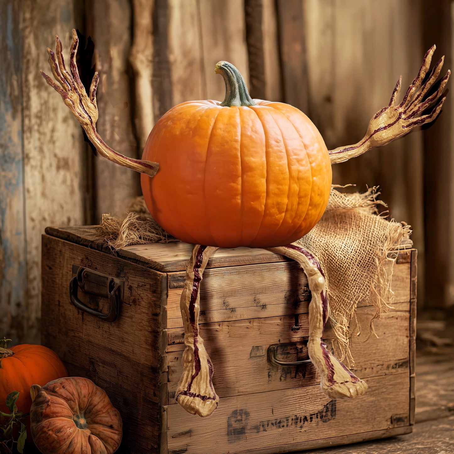Joyfy Halloween Decorations Outdoor Bendable Pumpkin Arms and Legs Set,Spooky Vine Design Pumpkin Decor,Includes 2 Arms and 2 Legs