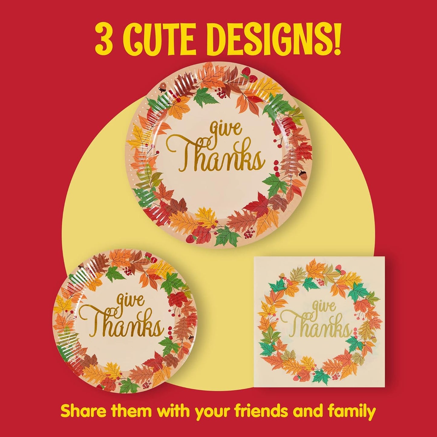 Joyfy 96Pcs Thanksgiving Paper Plates and Napkins, Disposable Dinnerware Set for 24 guests give thanks Theme Party Supplies