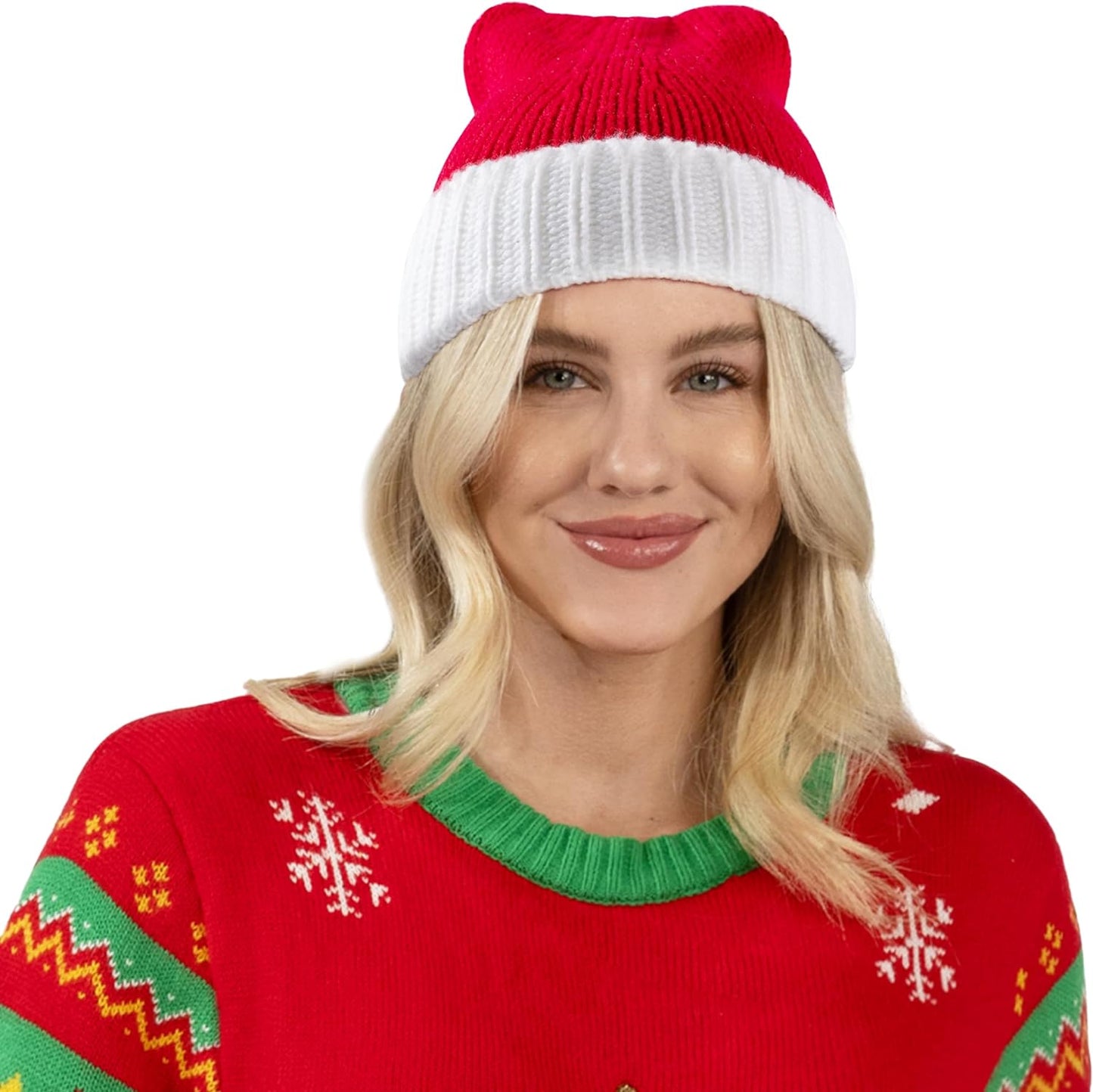 SYNCFUN Santa Hats Adult Christmas Hat Elf Xmas Party Hat Red Knitted Beanie Hat for Adult Women Men