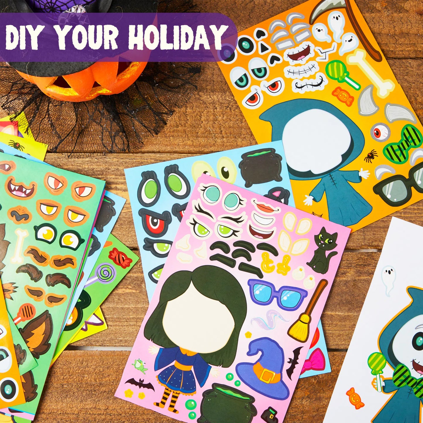 SYNCFUN 36 Pcs Halloween Stickers Make a Face Halloween Characters Stickers for Kids,Witch Vampire Self Adhesive DIY Decorations Stickers Fall Stickers Party Favors for Kids,Halloween Craft