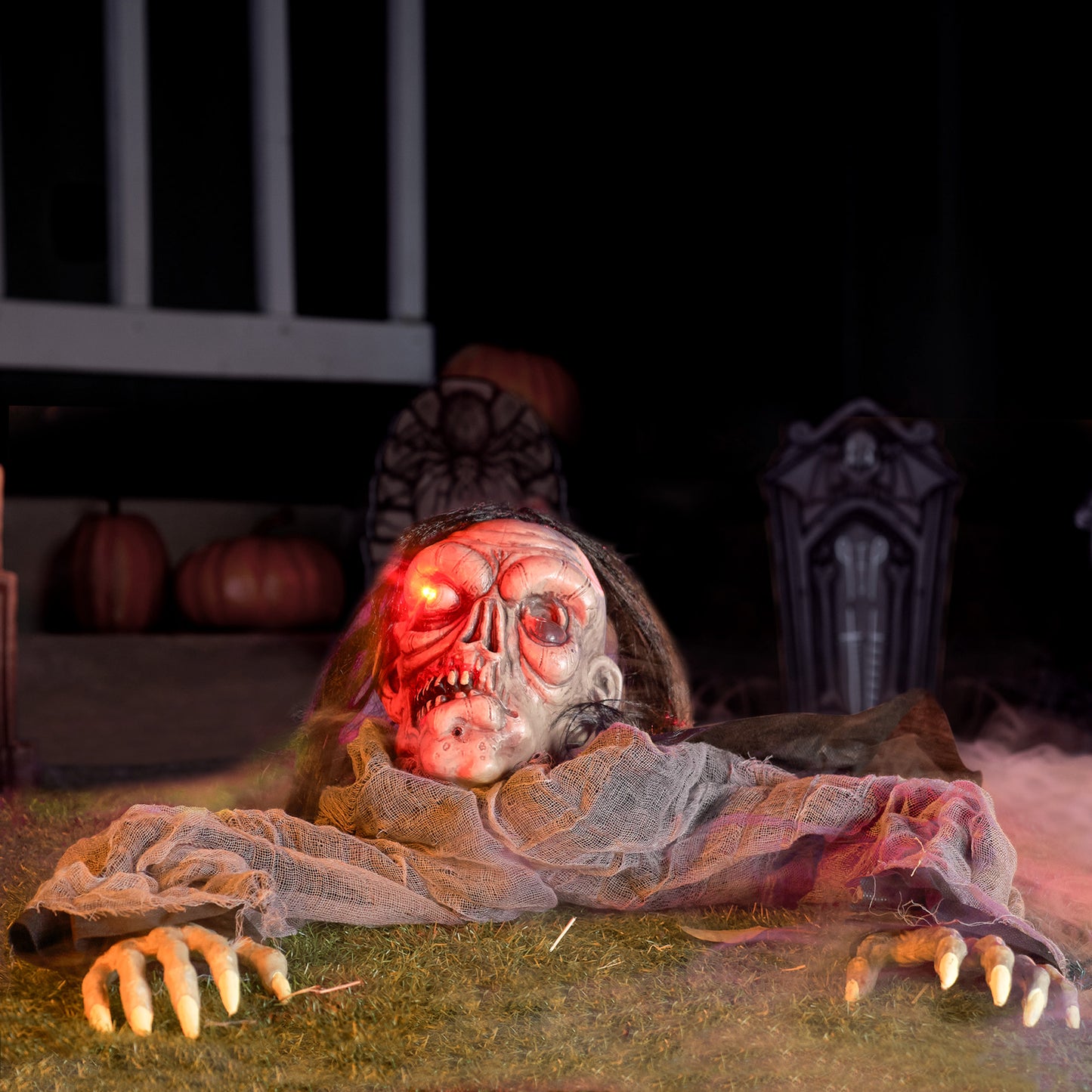 Joyfy Halloween Groundbreaker Animated Halloween Decorations Zombie with Decayed Face and Movable Arms,Outdoor Scary Halloween Yard Decorations,Haunted House Decorations