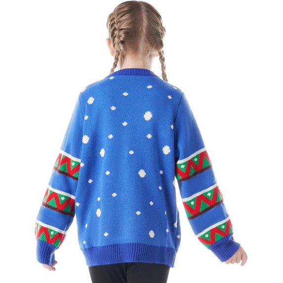 Joyfy Children Christmas Ugly Sweater LED Light-up Reindeer Christmas Sweater with Built-in Light Bulb for Boys Girls Blue, Medium