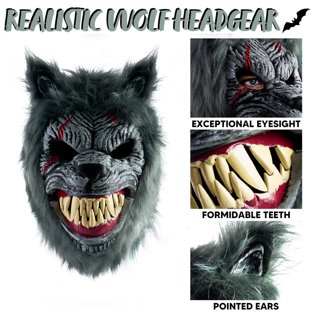 Joyfy Halloween Wolf Mask Scary Werewolf Mask for Adults Men,Halloween Costume Full Head Latex Wolf Masks Cosplay Prop