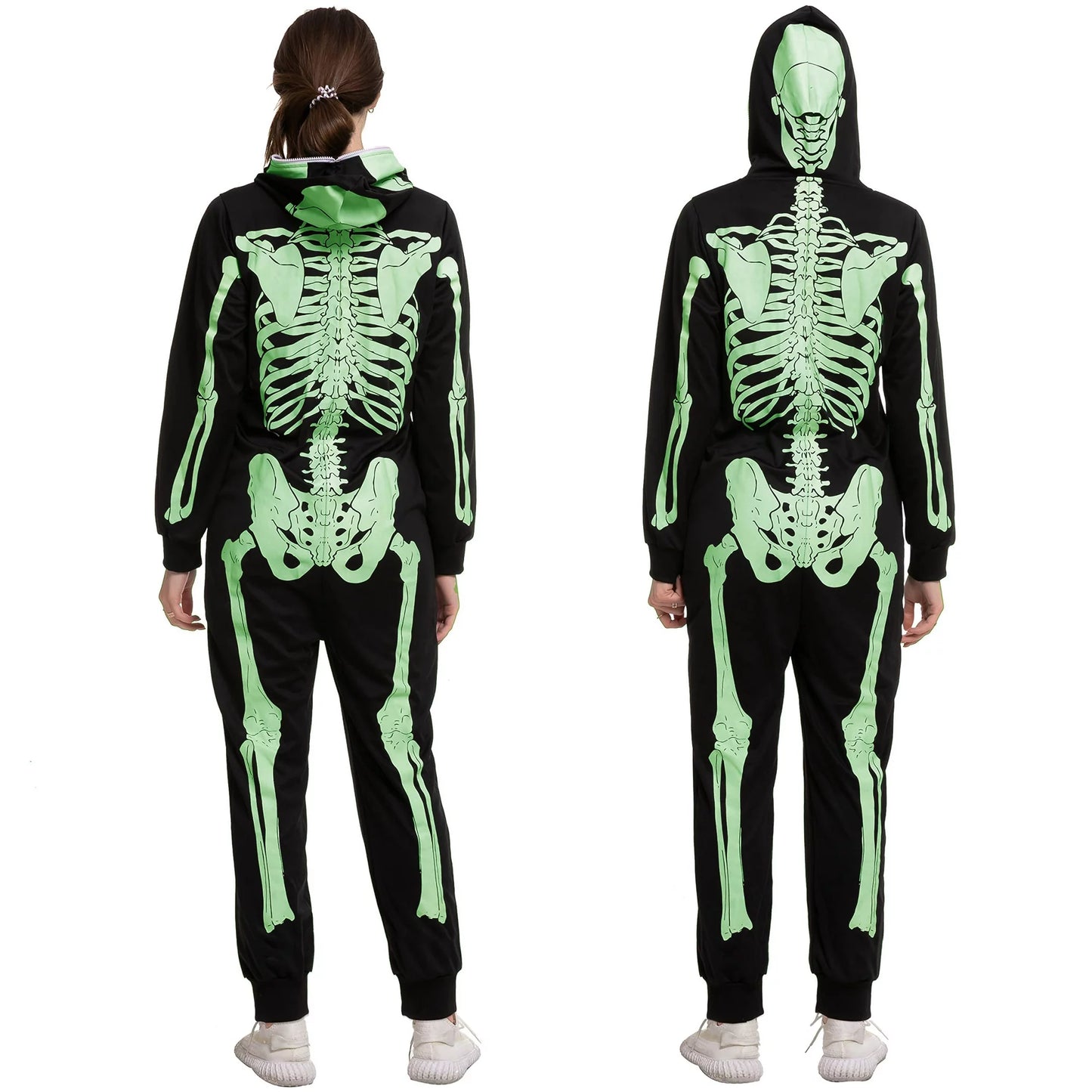 Spooktacular Creations Skeleton Glow Hoodie for Adult, Jumpsuit Pajama Jumpsuit for Halloween Costume for Women, Themed Party Dress UP, L