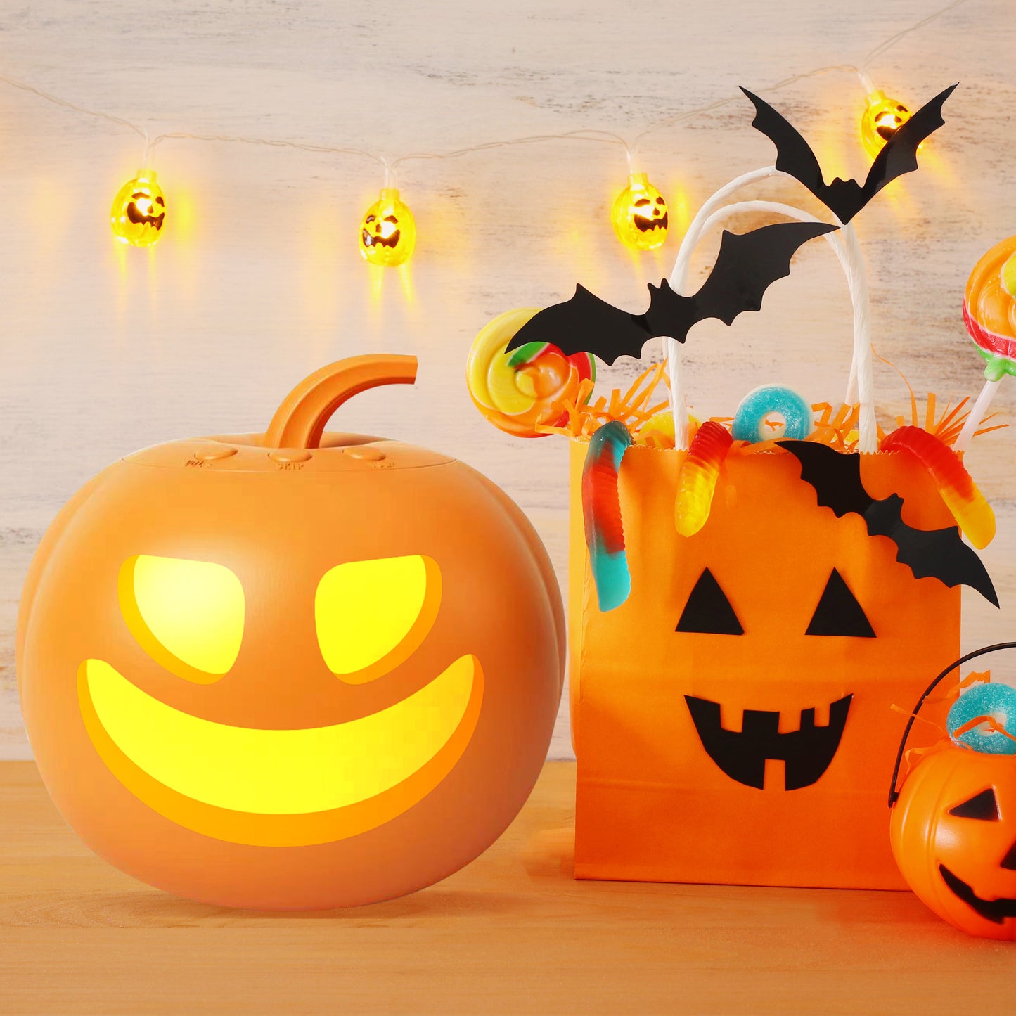 Syncfun 7 Inch Halloween Decorations Talking Pumpkin,Animated Pumpkin Face Expression and Music with Built in Projector & Speaker Plug and Play