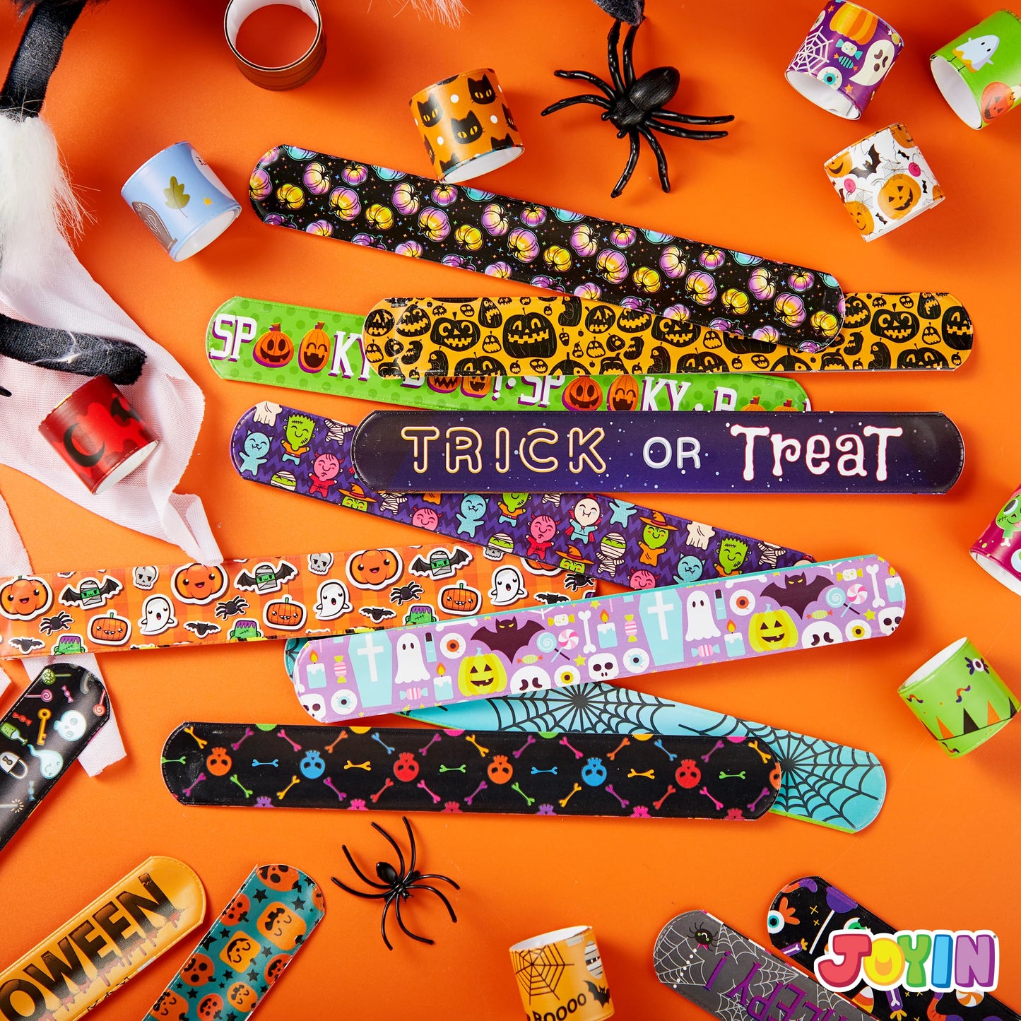 SYNCFUN 72 Pcs Halloween Slap Bracelets for Kids,Halloween Toys Bulk with Spider,Pumpkins,Animal Print for Prizes Gift Trick or Treat Party Favors,Halloween Crafts for Kids,Classroom Favors