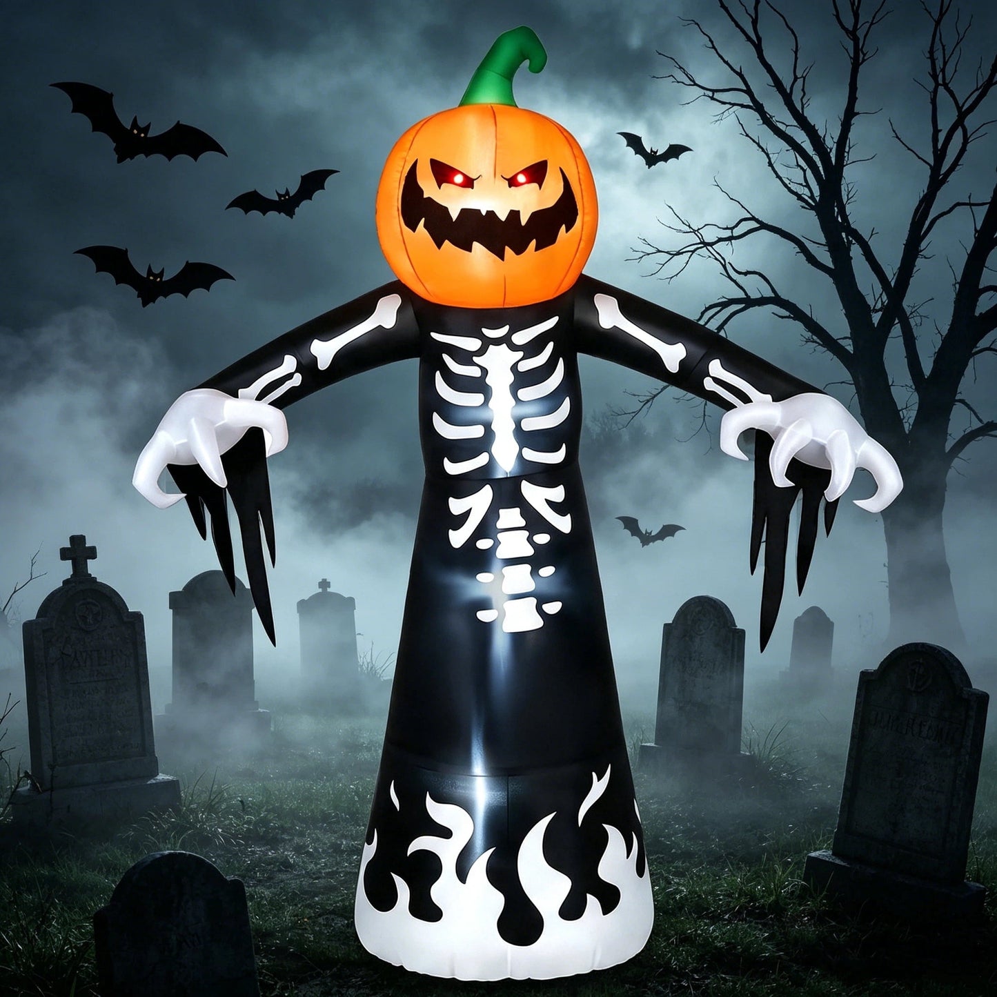 Joyfy 9 ft Halloween Inflatables Pumpkin Skeleton Decorations with Built in LED Lights,Large Blow Up Decoration for Yard Lawn Garden Indoor Outdoor, Pumpkin Skeleton Inflatable Decoration