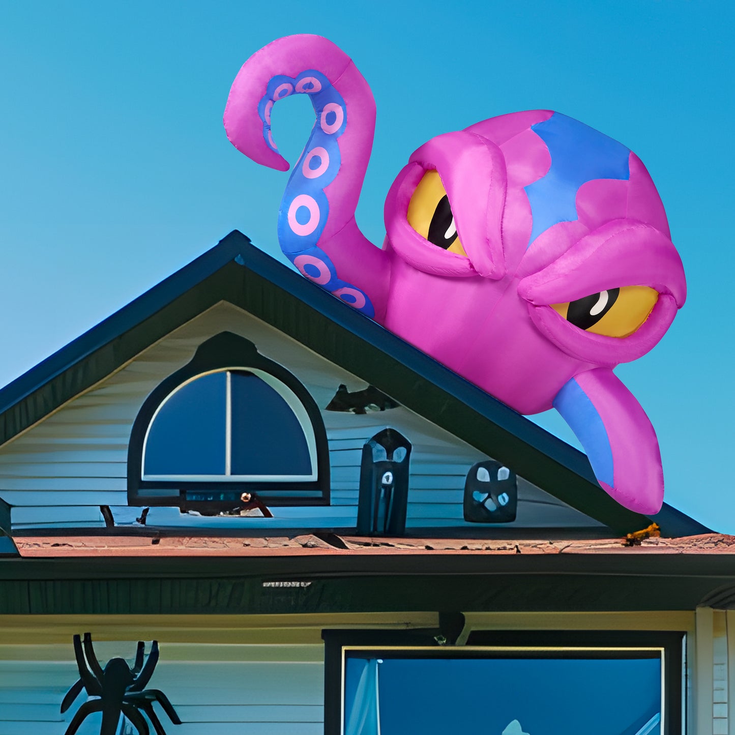 Syncfun 4 FT Halloween Inflatable Purple Octupos Head with Tentacles Broke Out from Window with Built-in LED Blow Up Inflatable for Window Decoration Yard Garden Lawn Decor