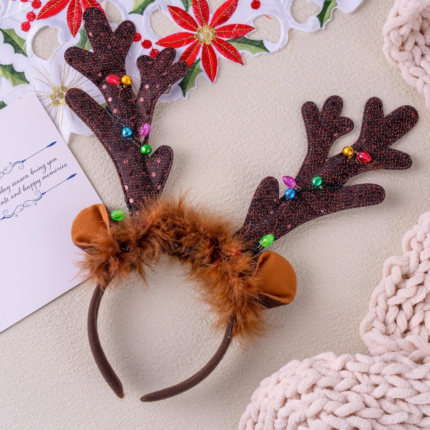 Joyfy Christmas 4 Pieces Reindeer Headbands, Christmas Light Up LED Antlers Reindeer Hat Headbands Holiday Headbands for Christmas Party Supplies and Holiday Party Favors (One Size)