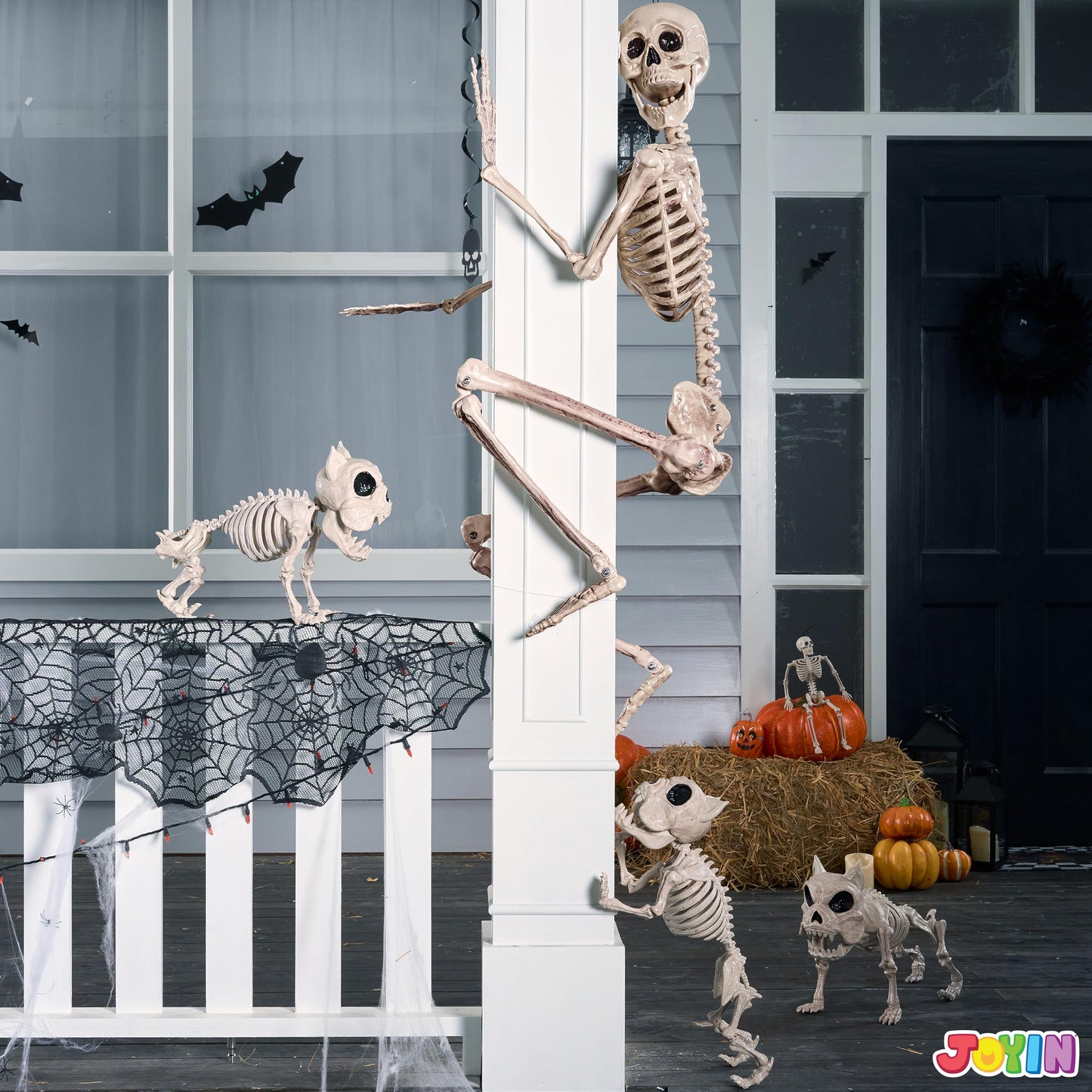 Syncfun 5.6 FT Halloween Life Size Skeleton,Poseable Full Size Plastic Skeleton Bones with Movable Joints Outdoor Halloween Decorations Yard Decoration