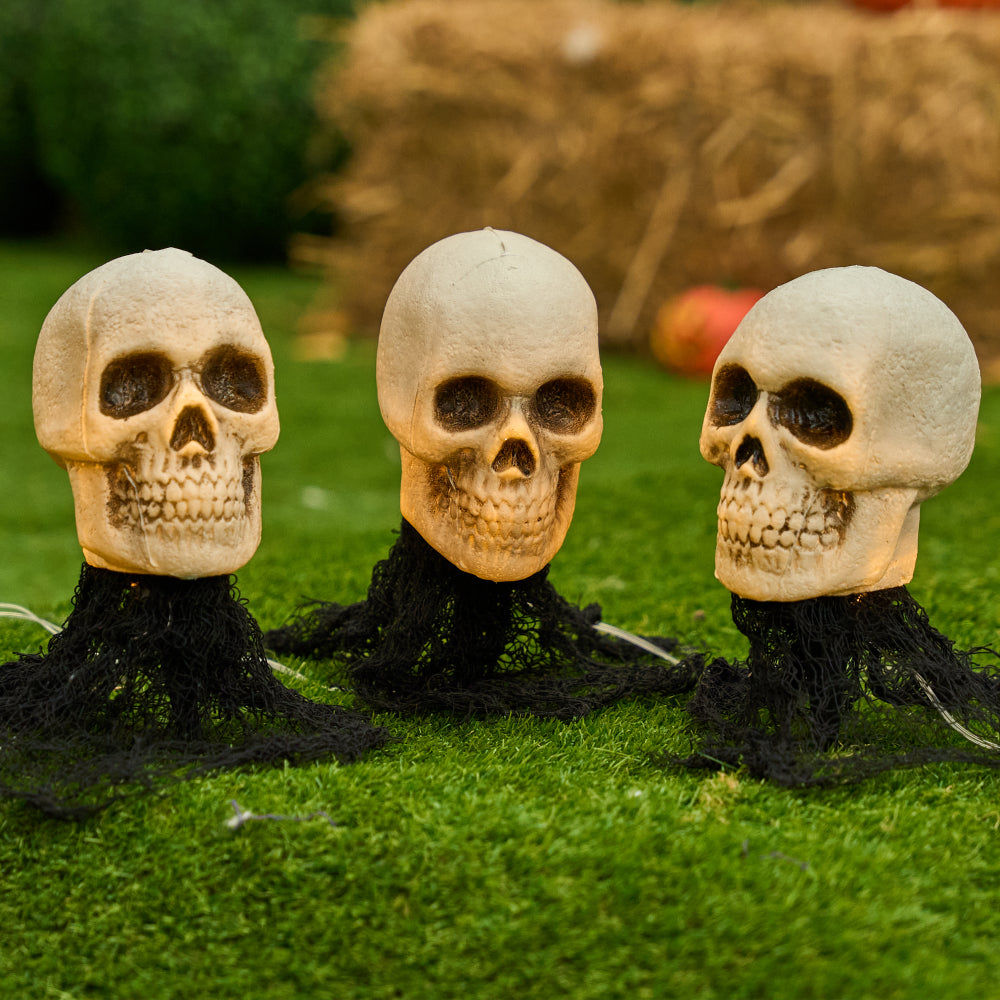 Joyfy 3 Pack Halloween Light up Skeleton Outdoor Decorations,Halloween Graveyard Spooky Skull Stakes Pathway Lights for Halloween Yard Decor
