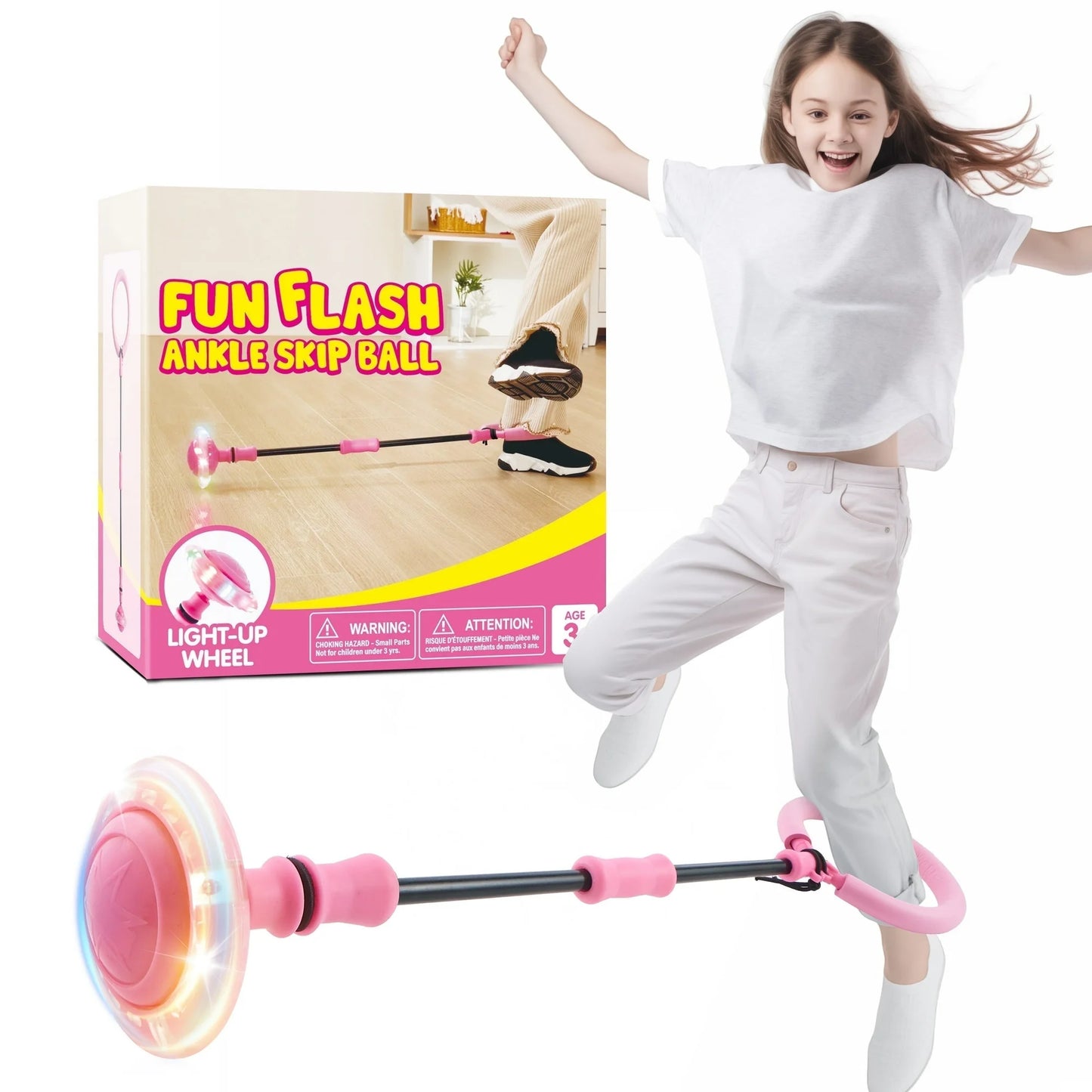 Joyfy Pink Ankle Skip Ball with Flashing Lights, Skip Jump Sports Toy for Kids , Birthday Gifts for Girls Age5+,Active Games,Each Jumping Toy£¬Fat Burning Games