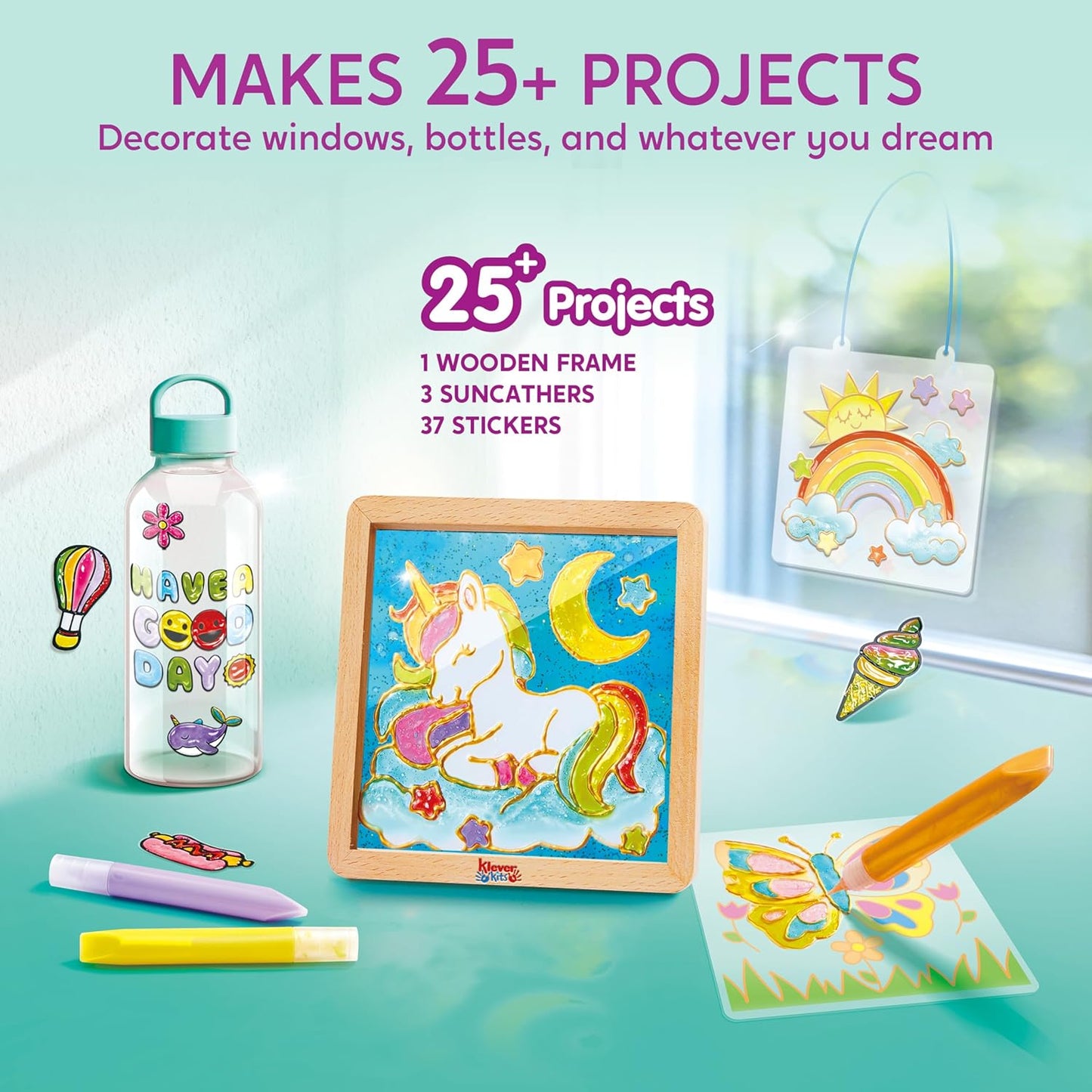 Klever Kits Gel Art Painting Kits with Photo Frame, Paint Your Own Unicorn Window Art Kit, Birthdays Gift for Girls Ages 6+