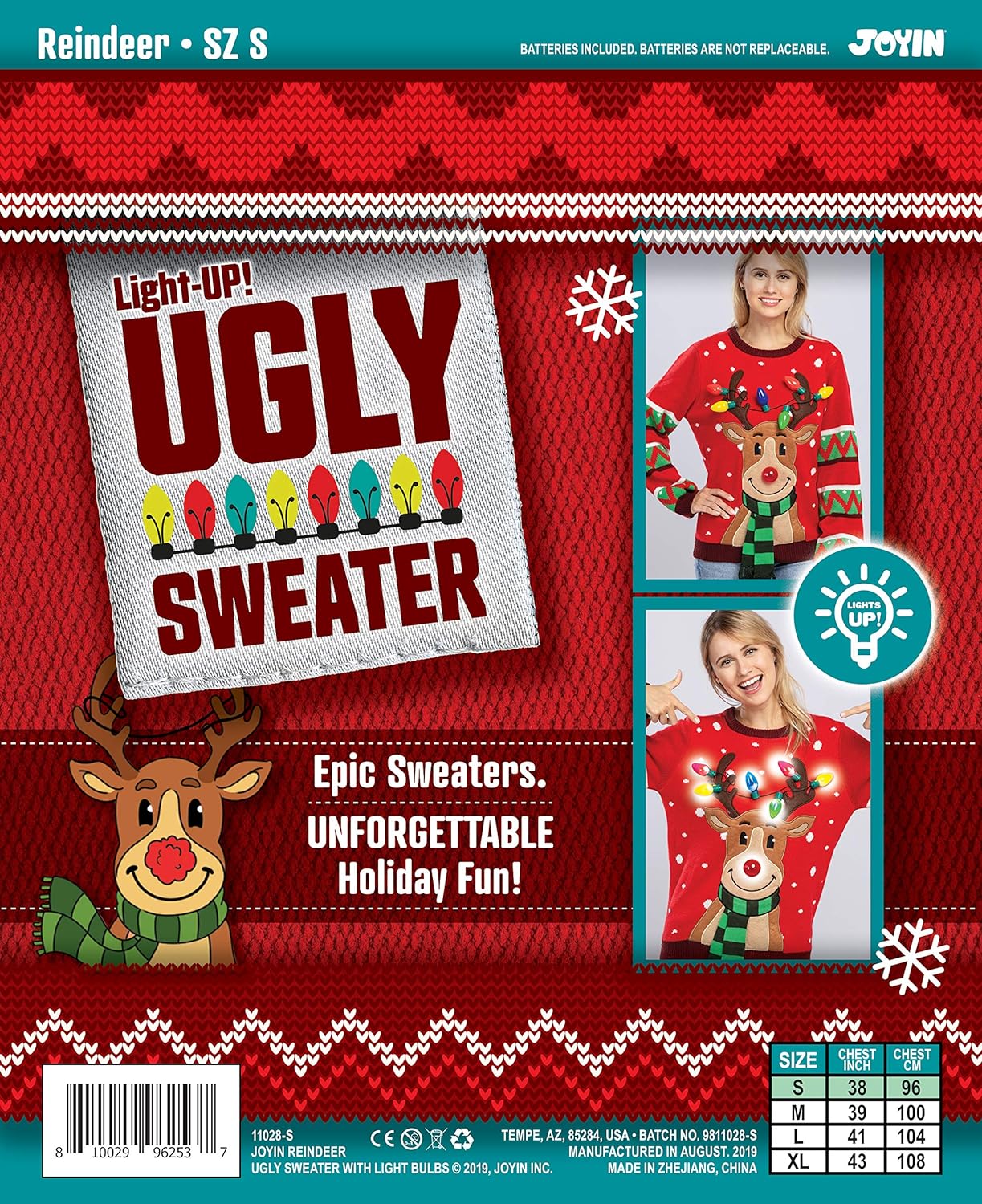 Joyfy Light Up Ugly Christmas Sweaters for Women,Funny LED Reindeer Christmas Sweater for Women,Holiday Sweater
