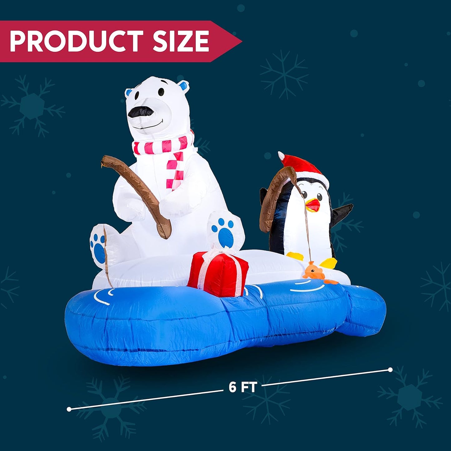 Joyfy 6 FT Christmas Inflatables Polar Bear Fishing with Penguin Outdoor Decorations,Christmas Blow Ups Yard with Built-in LEDs for Holiday Party Garden Lawn Decor