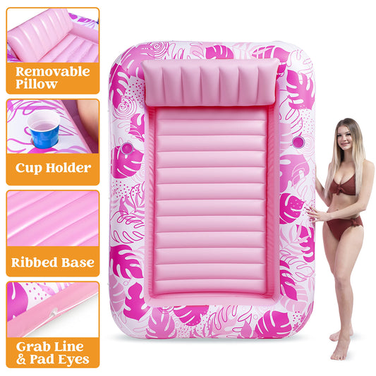 Sloosh Inflatable Tanning Pool Lounger Float, 85" x 57" Extra Large Suntan Sun Tan tub for Adults & Kids, Tanning chair, Bed Blow up, Raft Lounge Floatie,XL-Pink