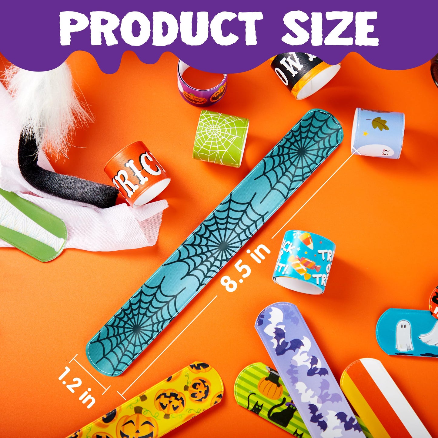 SYNCFUN 72 Pcs Halloween Slap Bracelets for Kids,Halloween Toys Bulk with Spider,Pumpkins,Animal Print for Prizes Gift Trick or Treat Party Favors,Halloween Crafts for Kids,Classroom Favors