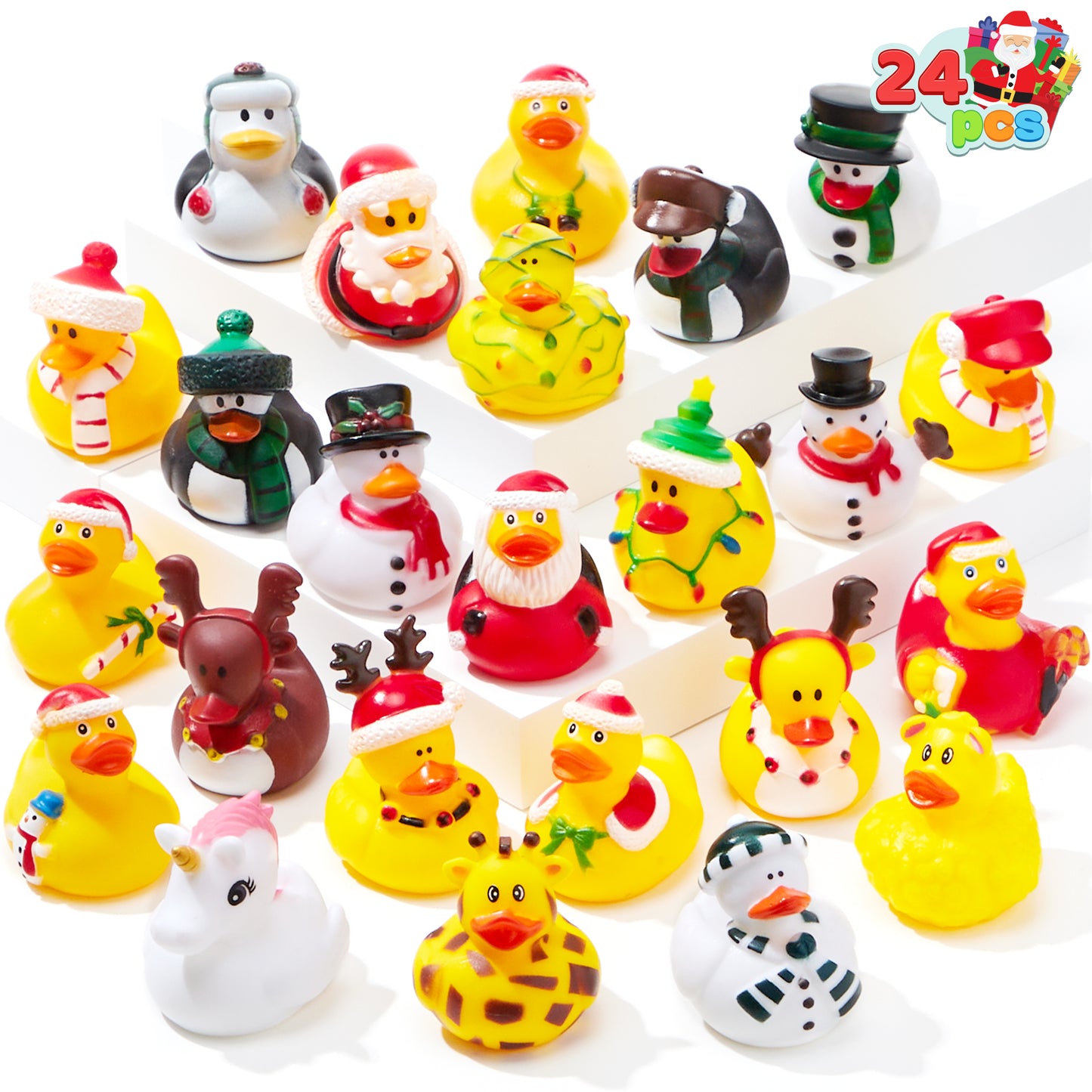 SYNCFUN 24 Pcs Cute Christmas Rubber Ducks for Boys, Girls, Kids and Toddlers, Christmas Party Favor Gifts