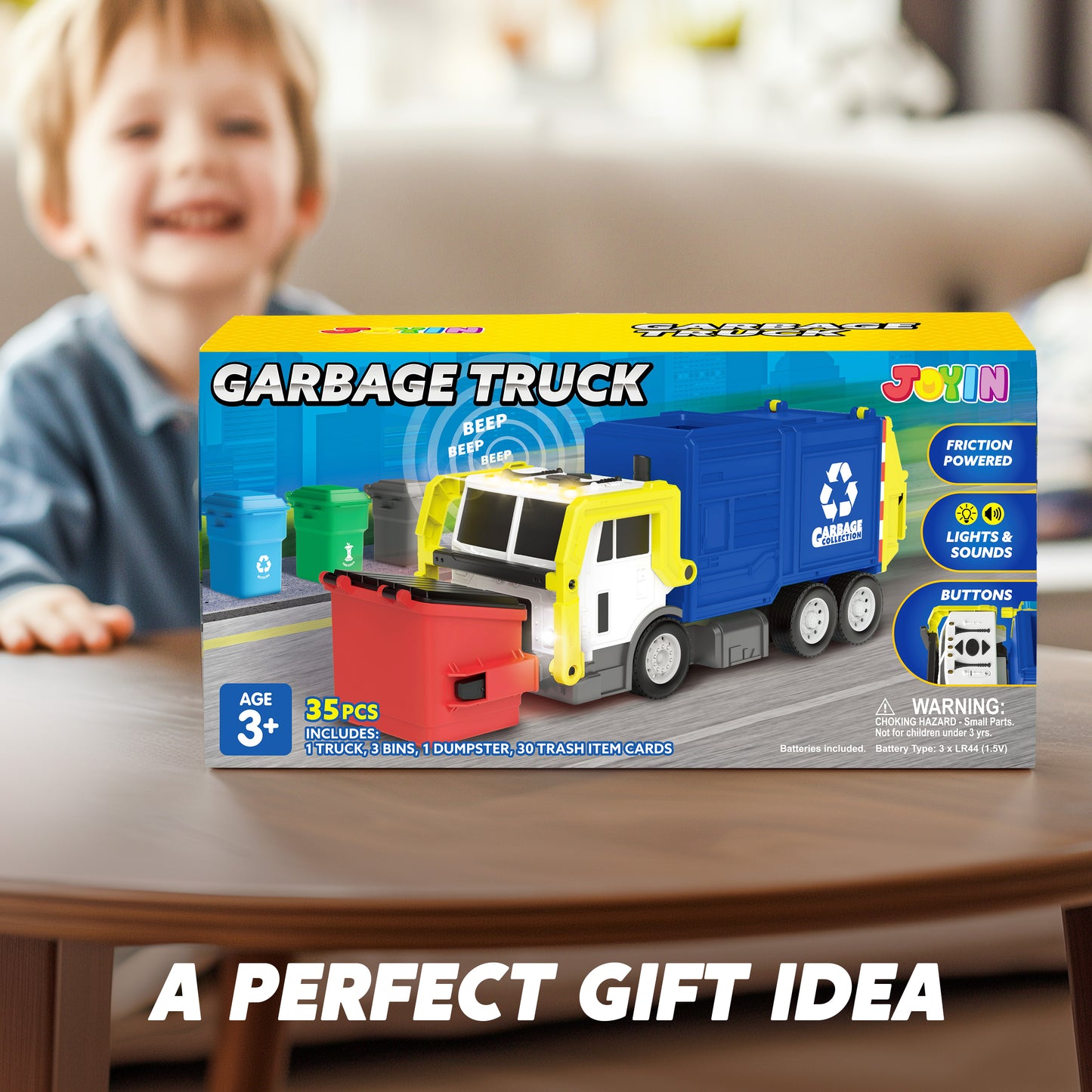 Joyfy 16" Lights and Sounds Large Garbage Truck Toys for Boys, Realistic Trash Truck Toy with Trash Can Lifter and Dumping Function, Toy Truck Christmas Girthday Gift for Boy Age 2 3 4 5 Years Old