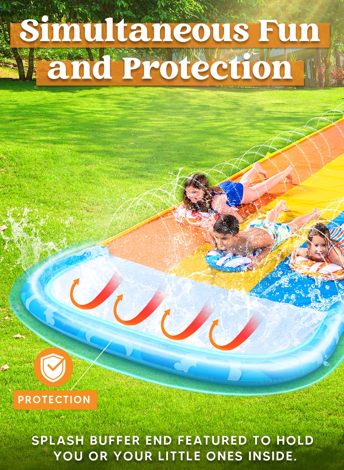 Syncfun 22.5ft Triple Water Slide and 3 Inflatable Boards, Backyard Summer Lawn Water Slides Waterslide and Slip Sprinkler Water Toy for Kids Adults Outdoor Fun