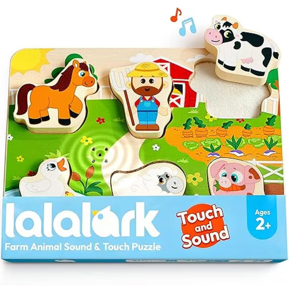 Joyfy Musical Wooden Puzzles Toys, Tactile & Sound Farm Animal Toys for Baby 2-4, Montessori Educational Block Puzzles, Learning Toddler Kids Birthday Valentine Easter Gifts for Boys Girls