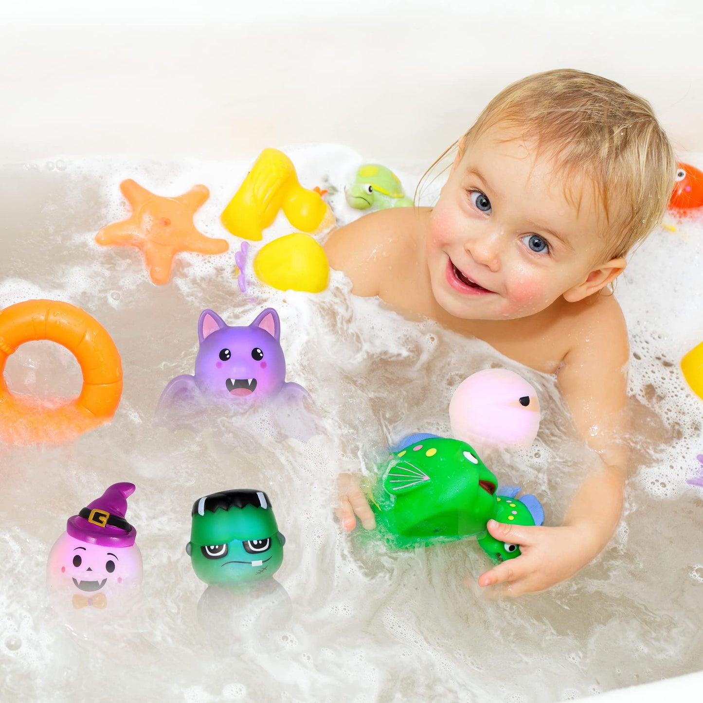 Syncfun 6 Pcs Halloween Bath Toys,Light Up Bathtub Toys Led Halloween Toys for Baby Toddler Kids,Halloween Toys for Treat Bags