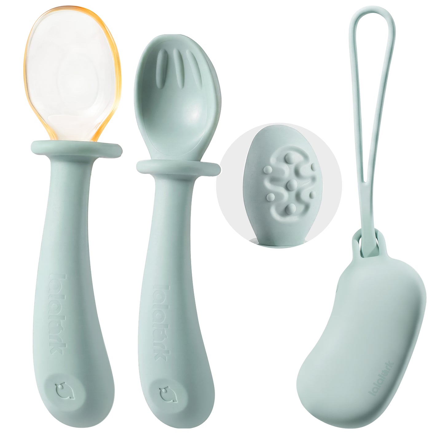 Lalalark lalalark Silicone Baby Spoons Set with Travel Case, 2-Pack Self-Feeding Training Spoons 6 Months, PPSU First Stage Spoons for Kids & Toddlers, BPA Free, Feeding Eating Essentials, Green