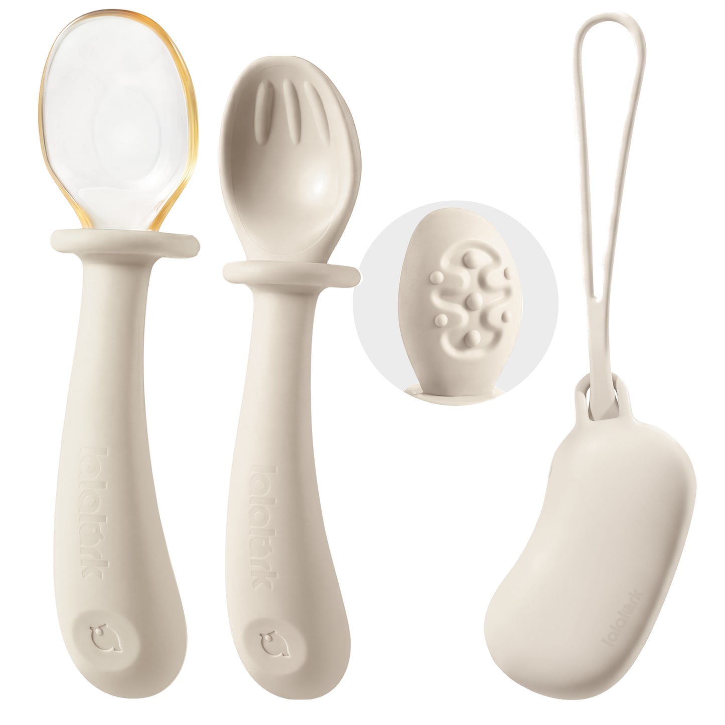 Lalalark Silicone Baby Spoons Set with Travel Case – 2-in-1 Growth Training Spoon for 6-12 Months & 1-3 Years, Soft Silicone + PPSU Hard Spoon, Self-Feeding Feeding Essentials, BPA Free, Pink