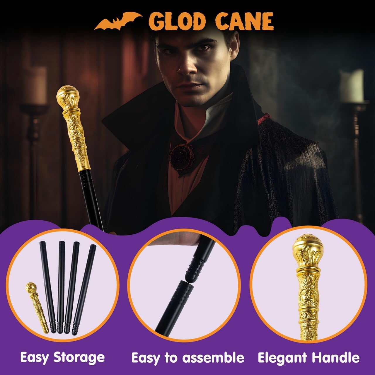 Joyfy Halloween Wizard Staff,Magic Walking Cane Prop Stick for Womens Witch Costume Accessories Adult