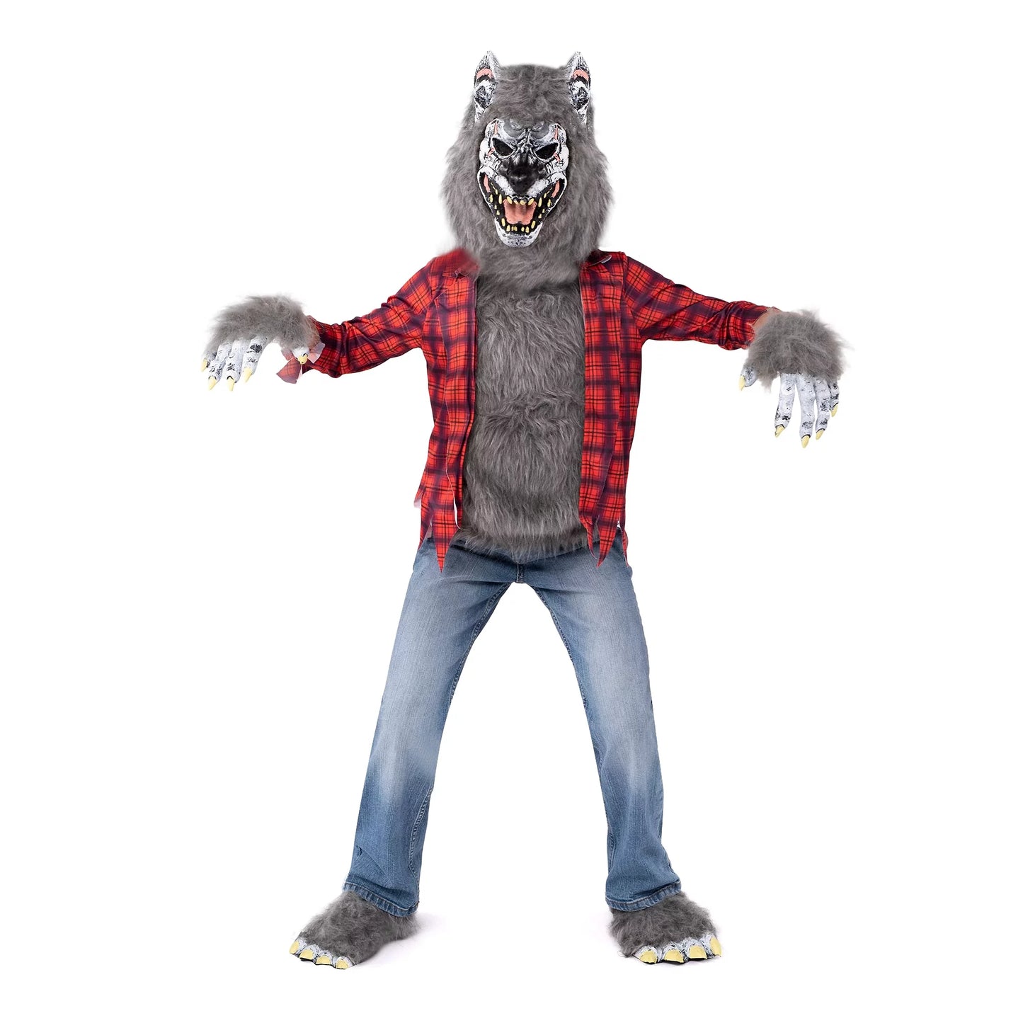 Spooktacular Creations Red Werewolf Halloween Kids Costume with Mask, Gloves and Shoes, Werewolf Halloween Costume Dress UP, M