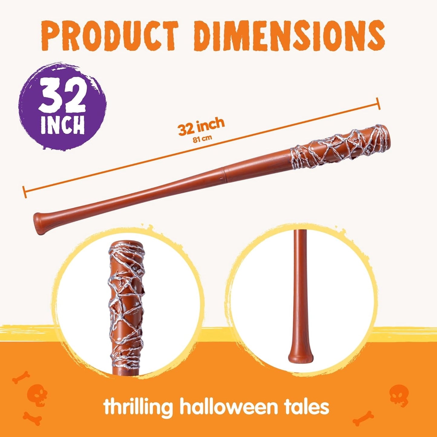 Joyfy 32 inch Barbed Wire Bat, Fake Baseball Plastic Bat, Halloween Cosplay Cane Props, Halloween Costume Dress Up