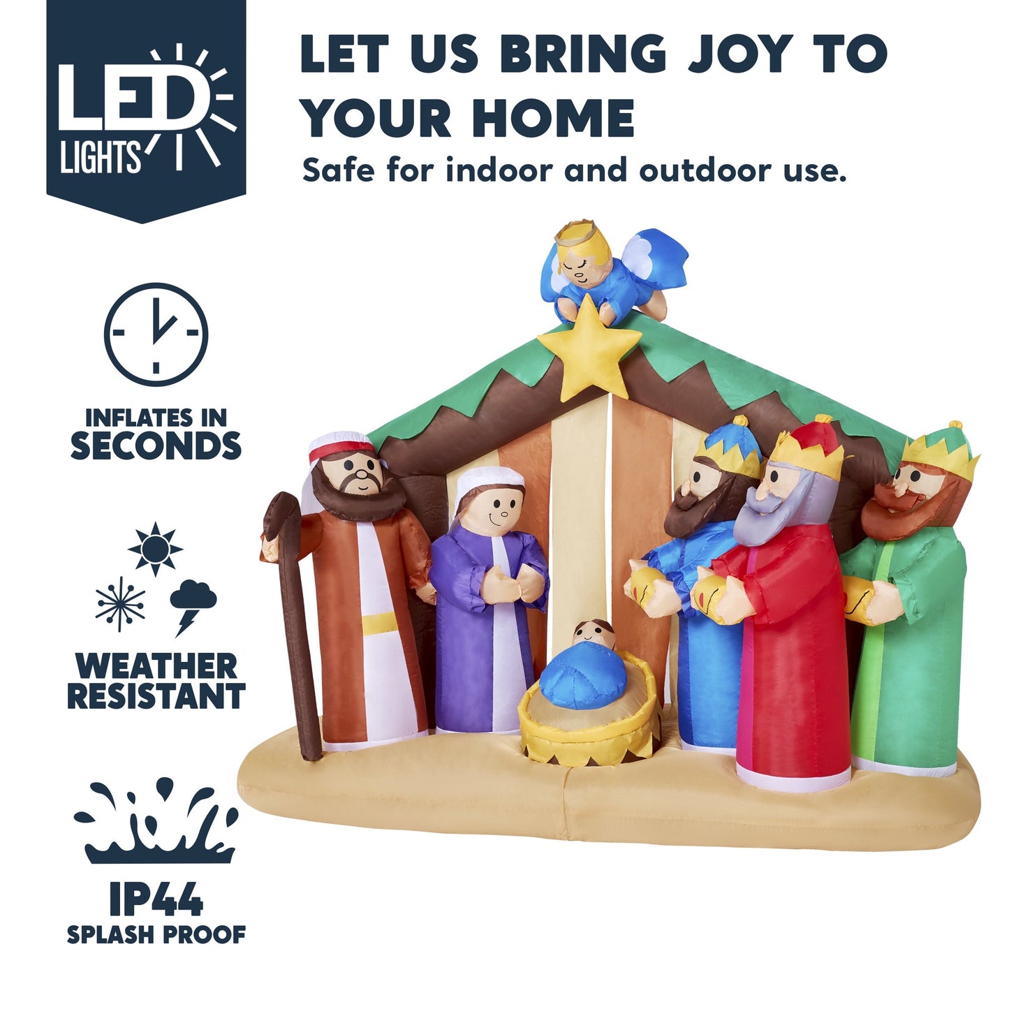 Joyfy 6.5 ft Christmas Inflatables Nativity Scene with Angels Outdoor Decorations,Christmas Nativity Scene Blow Ups Yard with Built-in LEDs for Holiday Party Garden Lawn Decor