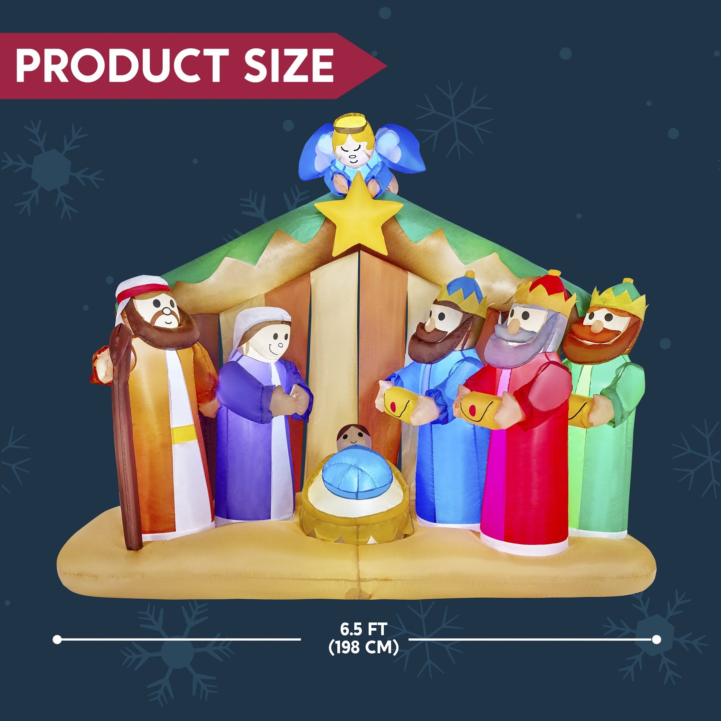 Joyfy 6.5 ft Christmas Inflatables Nativity Scene with Angels Outdoor Decorations,Christmas Nativity Scene Blow Ups Yard with Built-in LEDs for Holiday Party Garden Lawn Decor