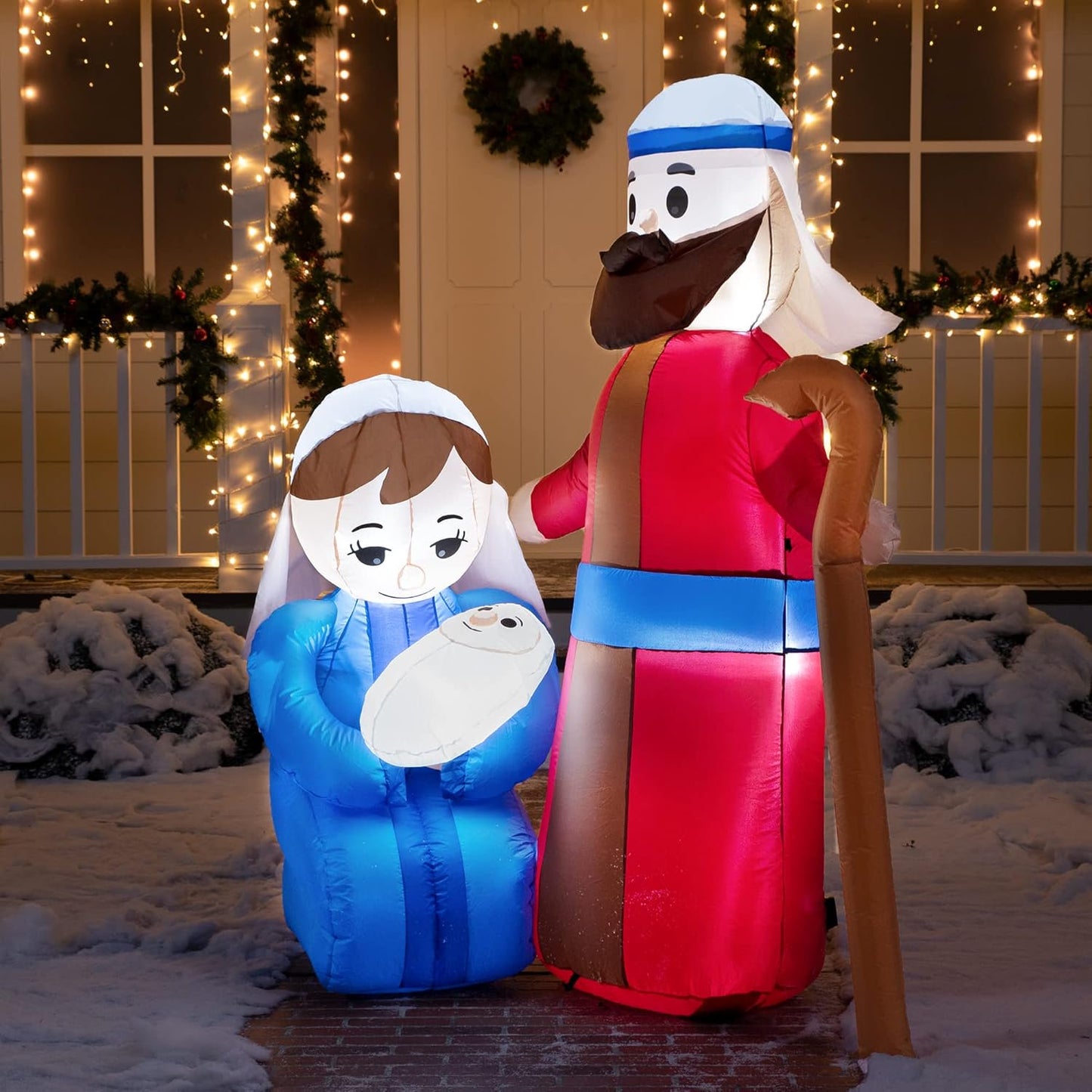 Joyfy 6 ft Christmas Inflatables Jesus Family Outdoor Decorations,Christmas Nativity Blow Ups Yard with Built-in LEDs for Holiday Party Garden Lawn Decor