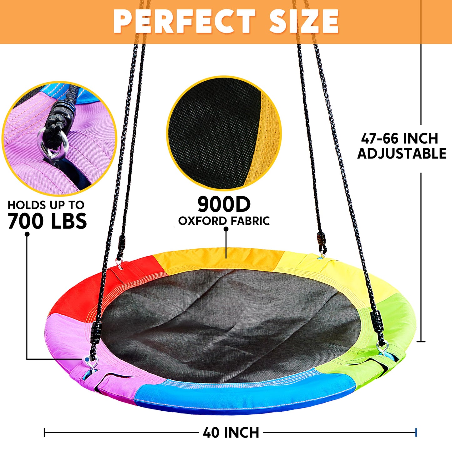 TURFEE 40" Saucer Swing, Waterproof Swing Seat with Adjustable Ropes for Kids Toddlers, Playground Backyard Outdoor Indoor Swing