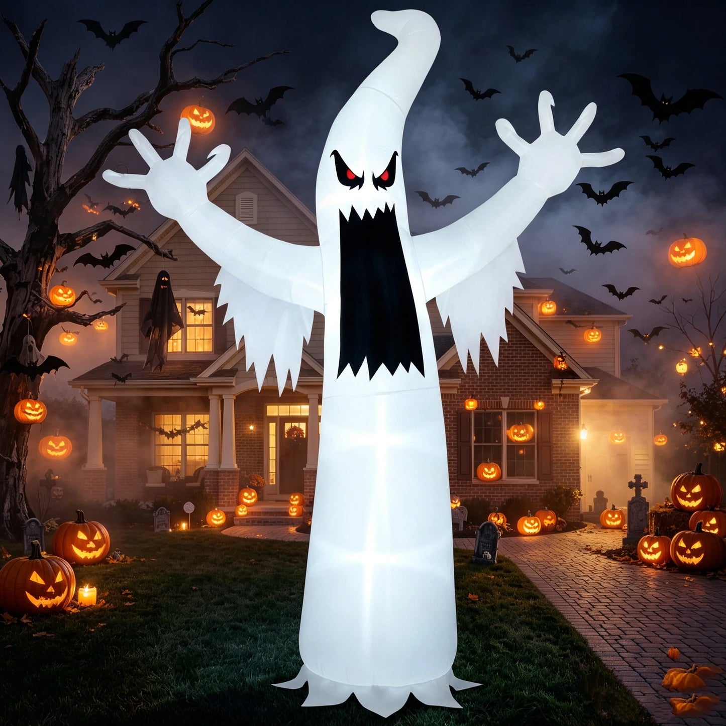 Joyfy 12 ft Halloween Inflatable Outdoor Ghost,Giant Ghost Blow Up Decor with Built-in LED Lights,inflatables with Build-in LEDs,Spooky Outdoor Decorations for Yard & Lawn