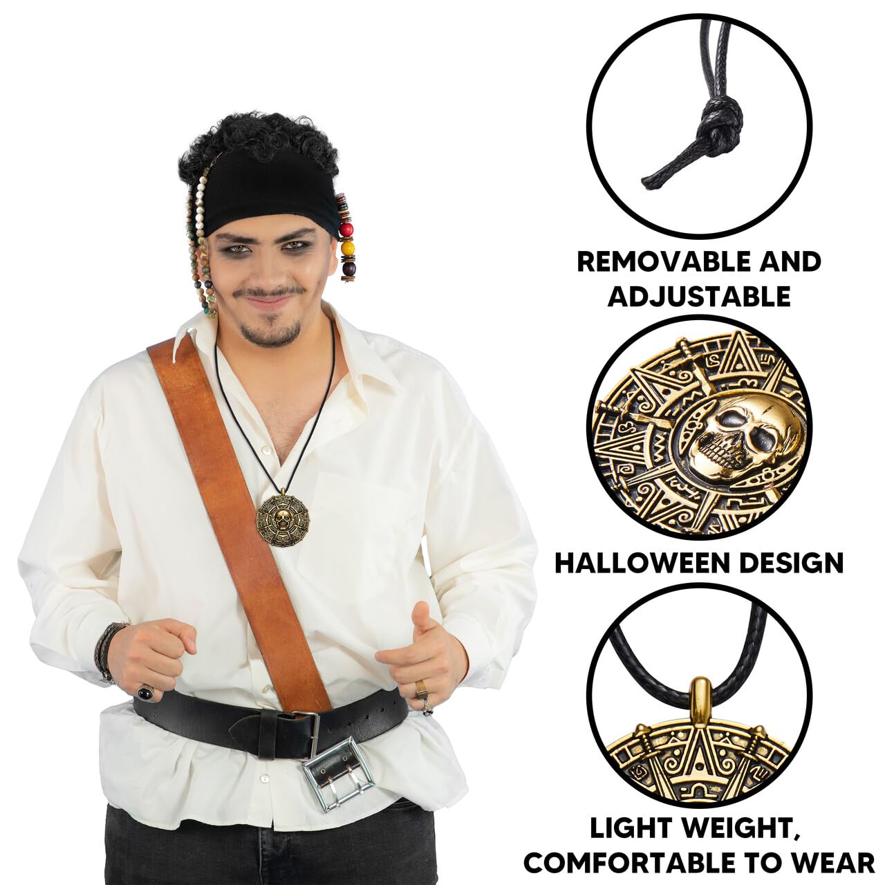 SYNCFUN Halloween Pirate Coin Necklace Accessories for Women Men,Skull Head Necklace for Halloween Costume Jewelry Accessory,Halloween Jewelry