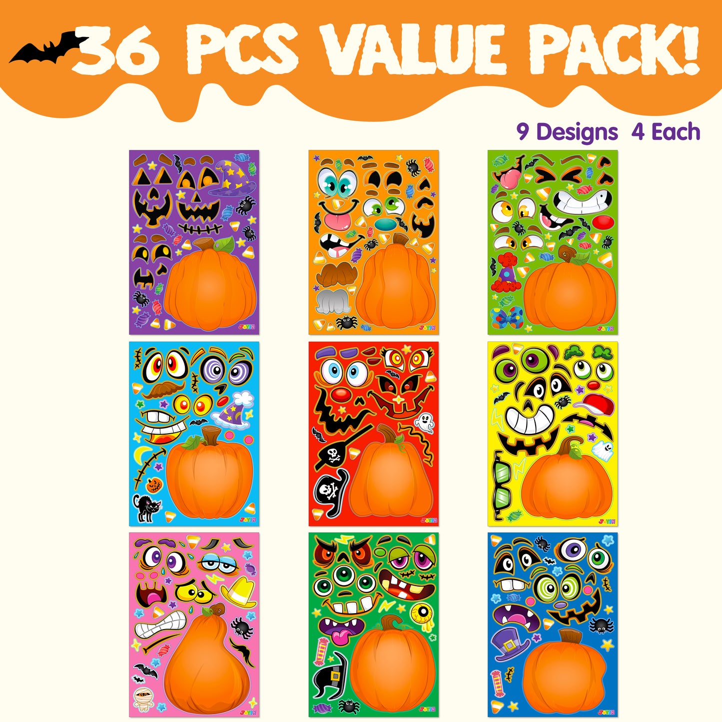 SYNCFUN 36 Pcs Halloween Stickers Make a Face Halloween Characters Stickers for Kids,Pumpkin Decorations Stickers Fall Stickers Party Favors for Kids,Halloween Craft