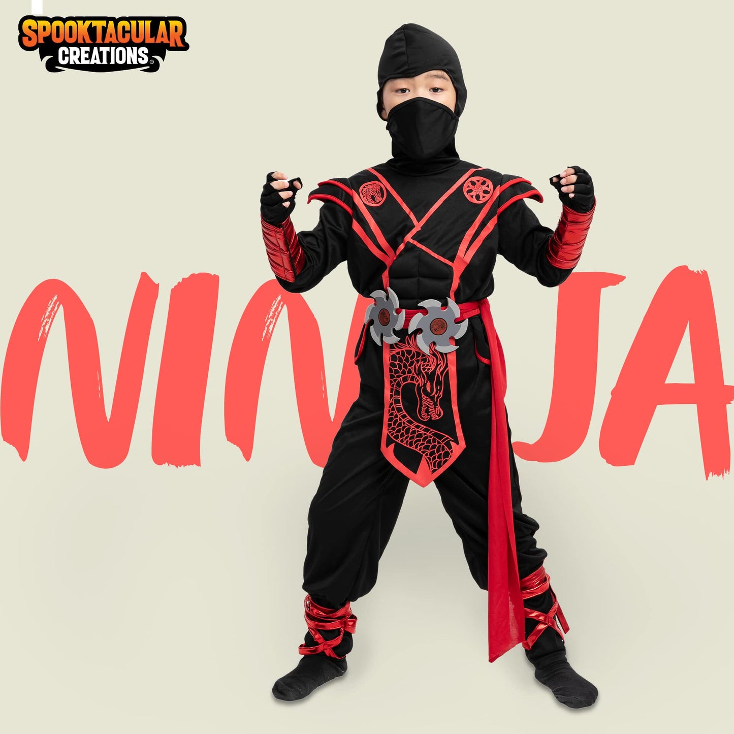Spooktacular Creations Red Ninja Costume for Kids Halloween Dress Up Party Outfit Set, L