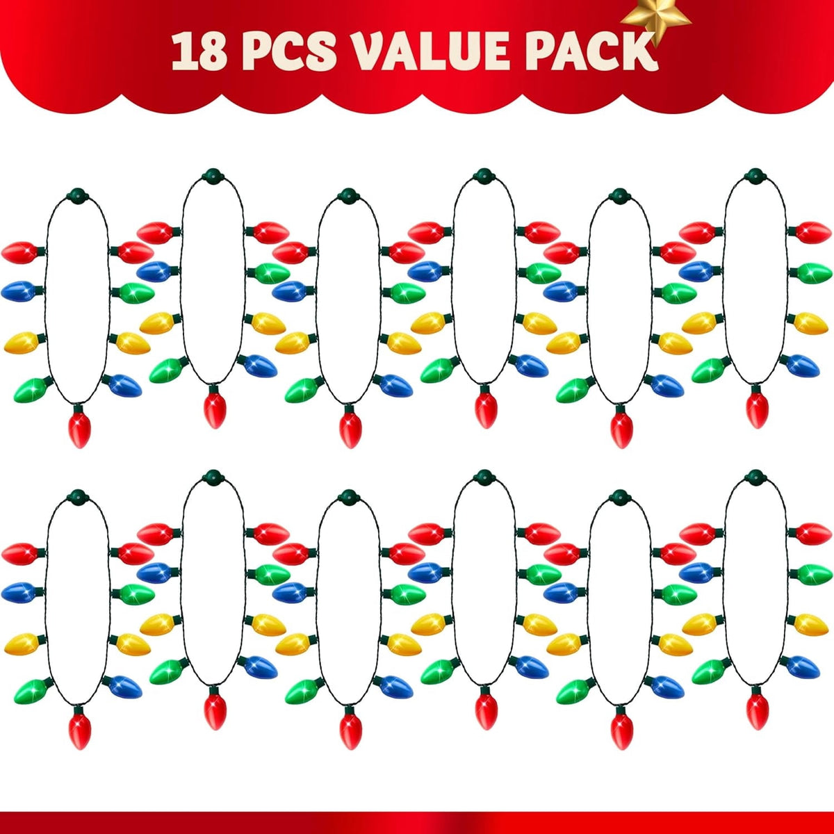 Joyfy 18 Pcs Christmas LED Light up Bulb Necklaces 9 Bulbs LED Necklaces Holiday Costume Accessories for Christmas Xmas Party Favor Party Supplies
