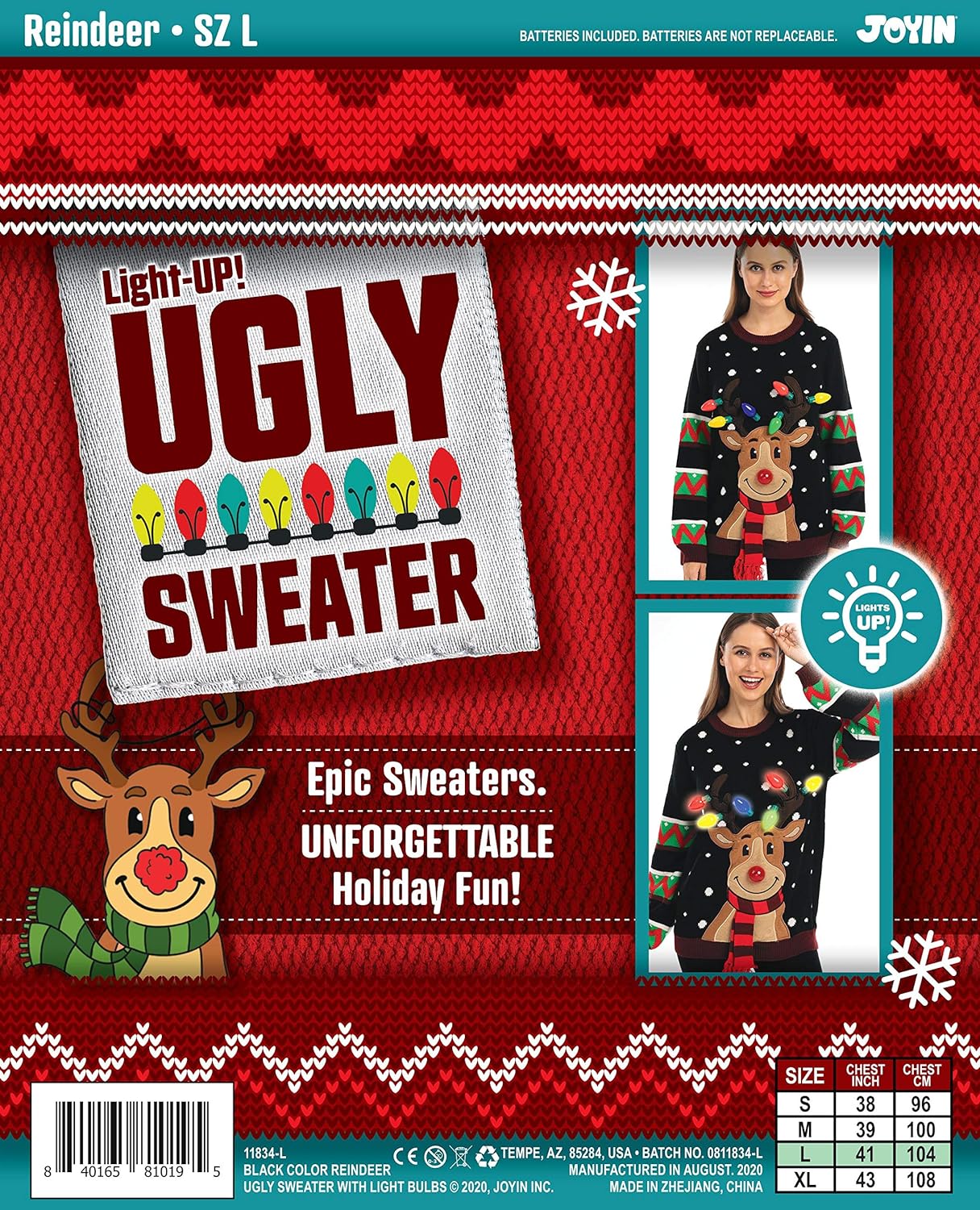 Joyfy Light Up Ugly Christmas Sweaters for Women,Funny LED Reindeer Christmas Sweater for Women,Holiday Sweater
