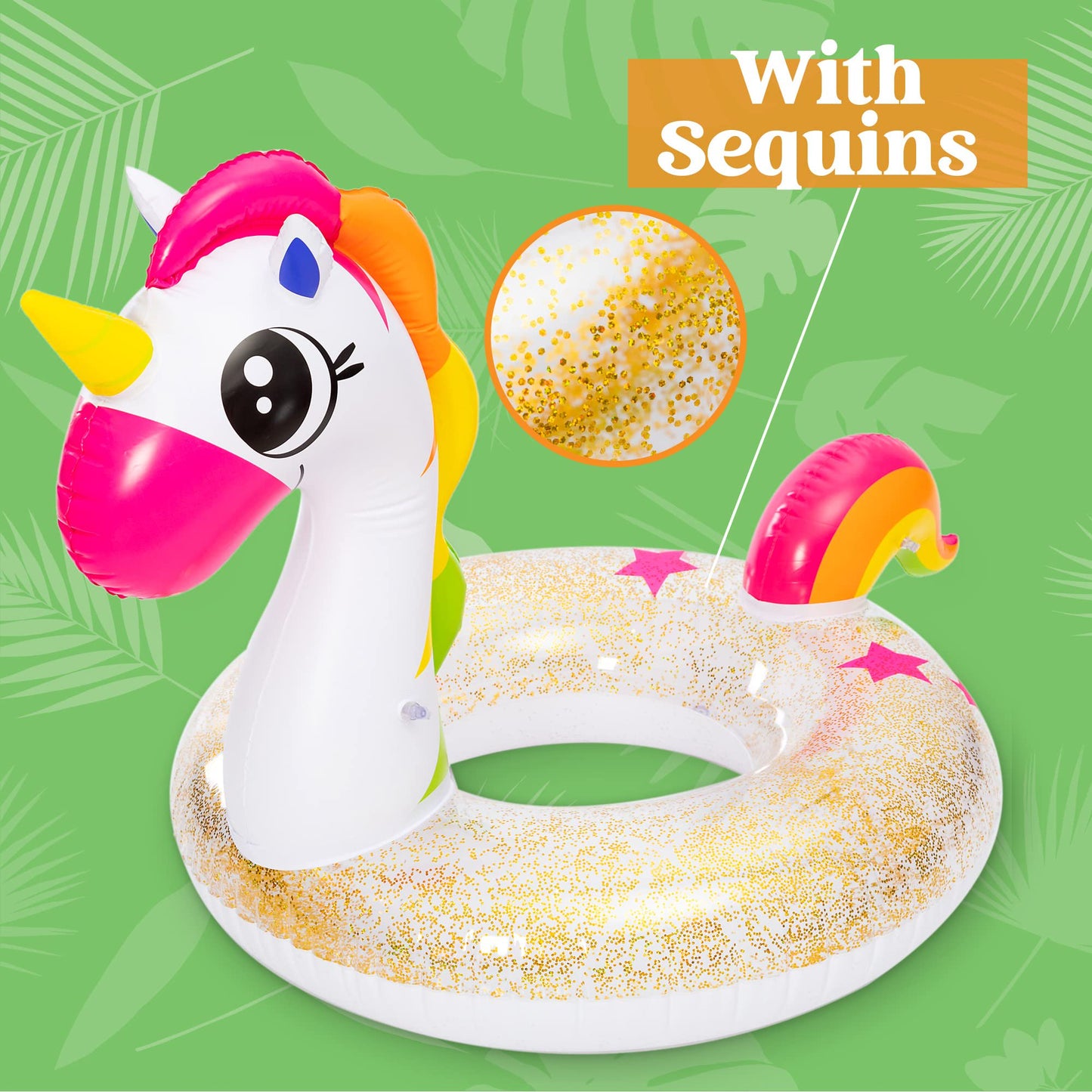 JOYIN 2 Set unicorn & Flamingo Pool Float with Glitters 35.5”, Pool Tubes for Floating, Fun Beach Floaties, Pool Toys, Summer Pool Beach Outdoor Party Supplies Party Toys for Kids