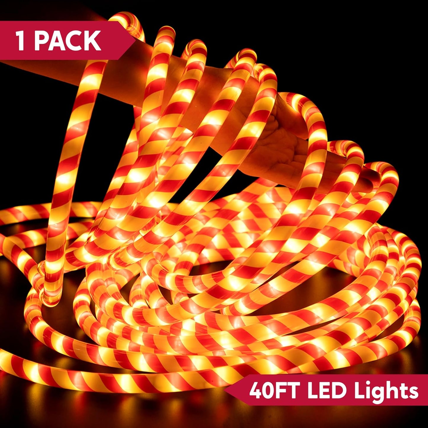 Joyfy 40FT 360 LED Candy Cane Rope Lights Christmas Outdoor Decoration Light,Red and White Christmas Lights Led Lights Light Up Candy Canes for Christmas Yard Holiday Decor