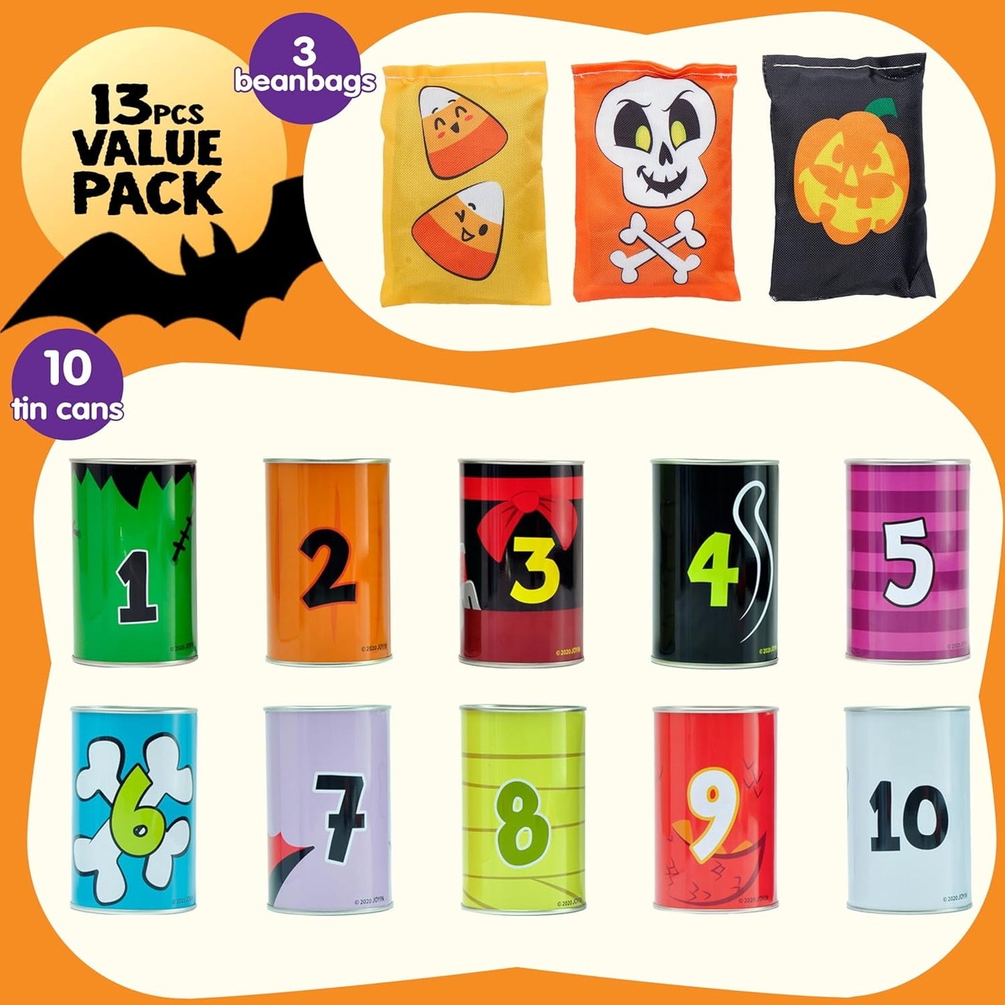 Joyfy 13 Pcs Halloween Carnival Can Bean Bag Toss Games Toys,Halloween Outdoor Party Games,Halloween Activities Prizes,Party Favors