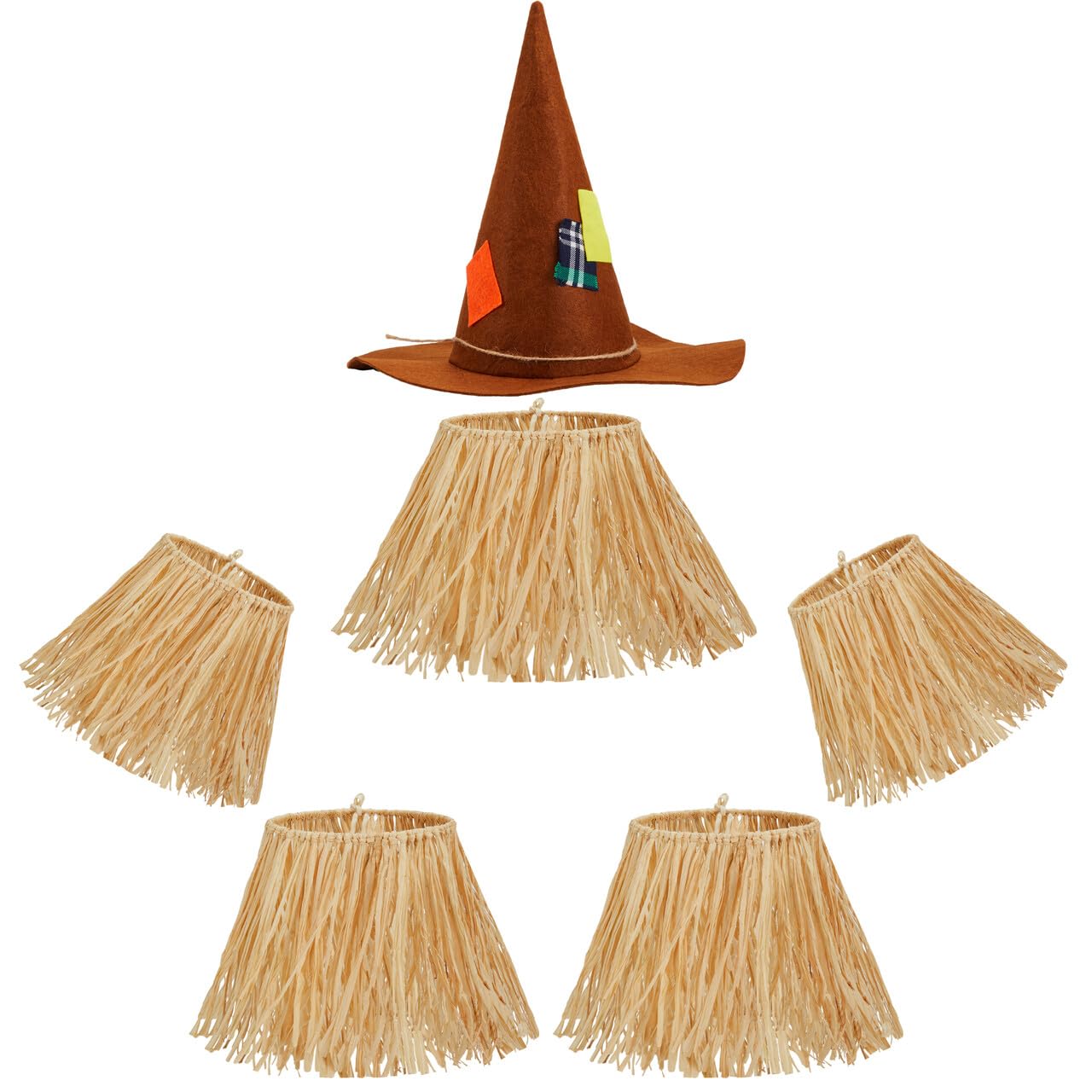 Joyfy 6 Pcs Halloween Scarecrow Costume Set,Scarecrow Costume Accessories Decoration with Scarecrow Hat and Scarecrow Skirt Raffia Neck Foot Hand Straws for Party Accessory Halloween Decoration