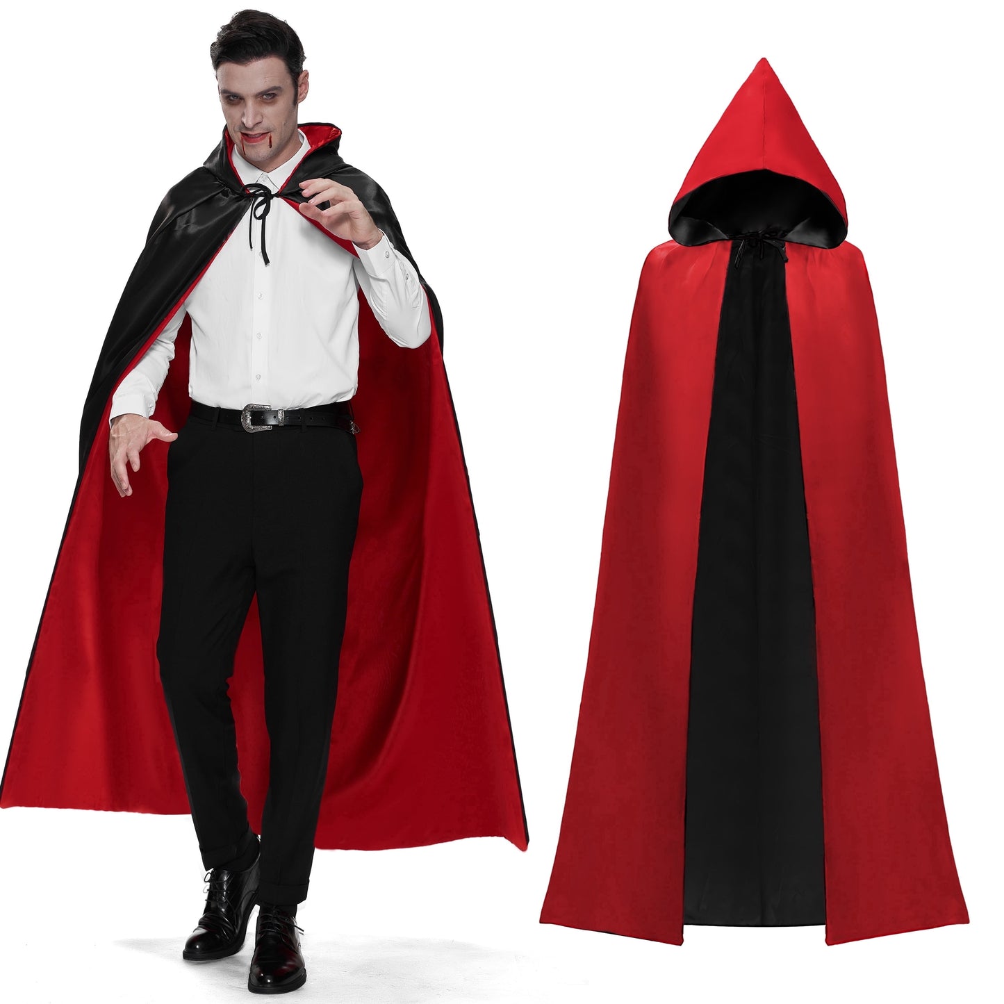 Joyfy Unisex Vampire Cape for Adults - Vampire Costume Reversible Hooded Cloak with Tattoo Scar for Halloween Dracula Party 140 CM