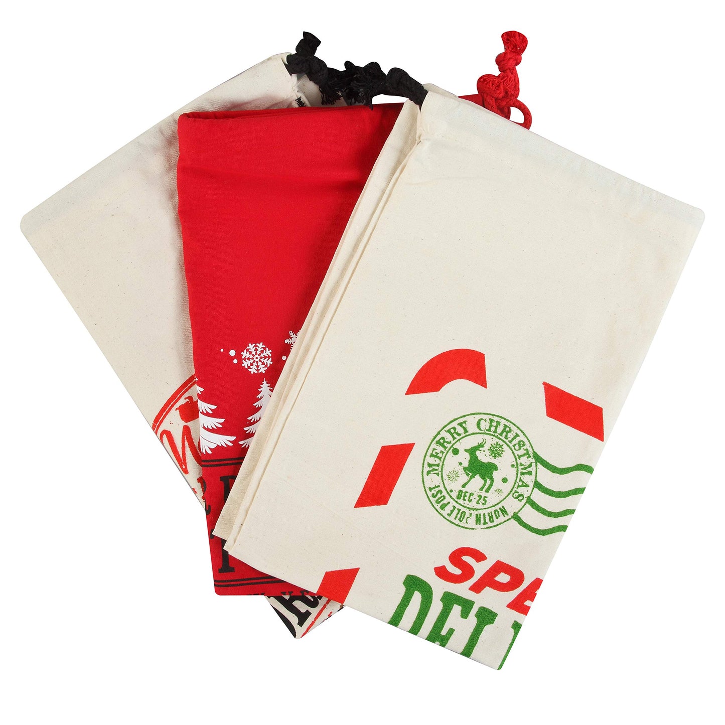Joyfy 3 Pcs Santa Burlap Sack Christmas Canvas Gift Bags with Drawstring 26" x 19" for Large Xmas Package Storage, Event Party Supplies, Christmas Party Favors